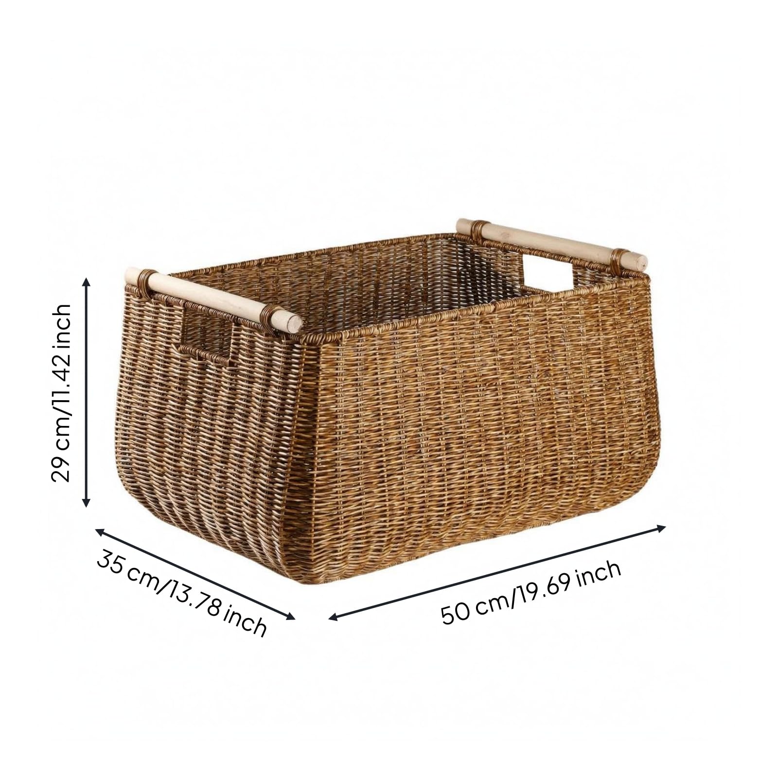 Cesto Rettangolare Aperto Intrecciato Cesto Portaoggetti Rettangolare Plastica Cesta in Finto Rattan, Marrone Scuro, 50 35/46 30 27cm