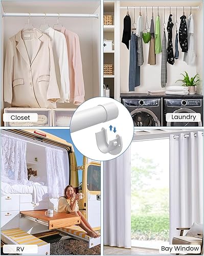 Miniatura 5 de Barras de armario para colgar ropa, barra de metal ajustable sin escalones de 17 a 69 pulgadas, barra de 1.3 pulgadas para colgar ropa de alta