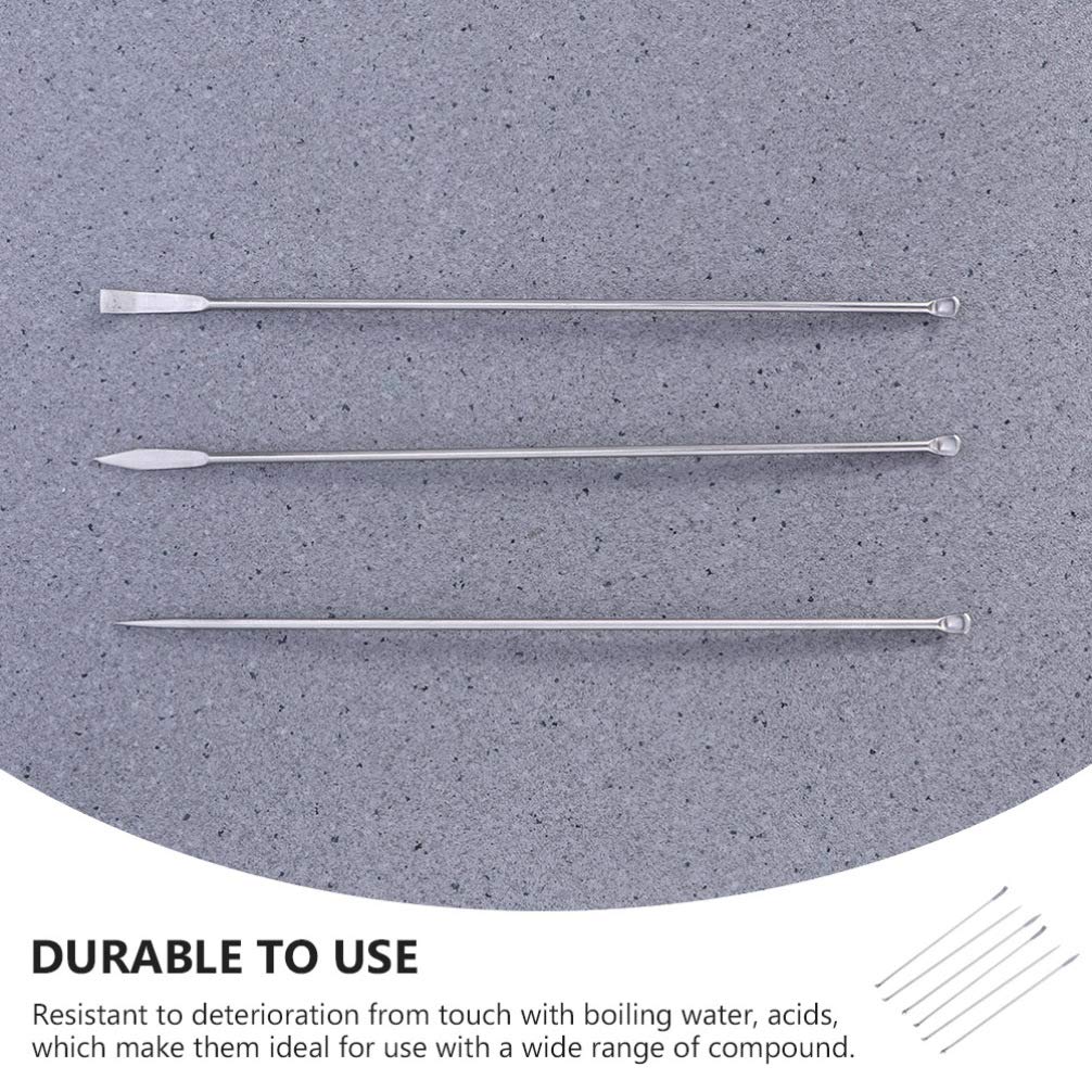 Hemobllo 6-Pack Stainless Steel Micro Lab Spatulas, Double-Ended Long-Handle Scoops for Deep-Bottle Sampling, Reagent Mixing in Chemistry Labs & Kitchen Use