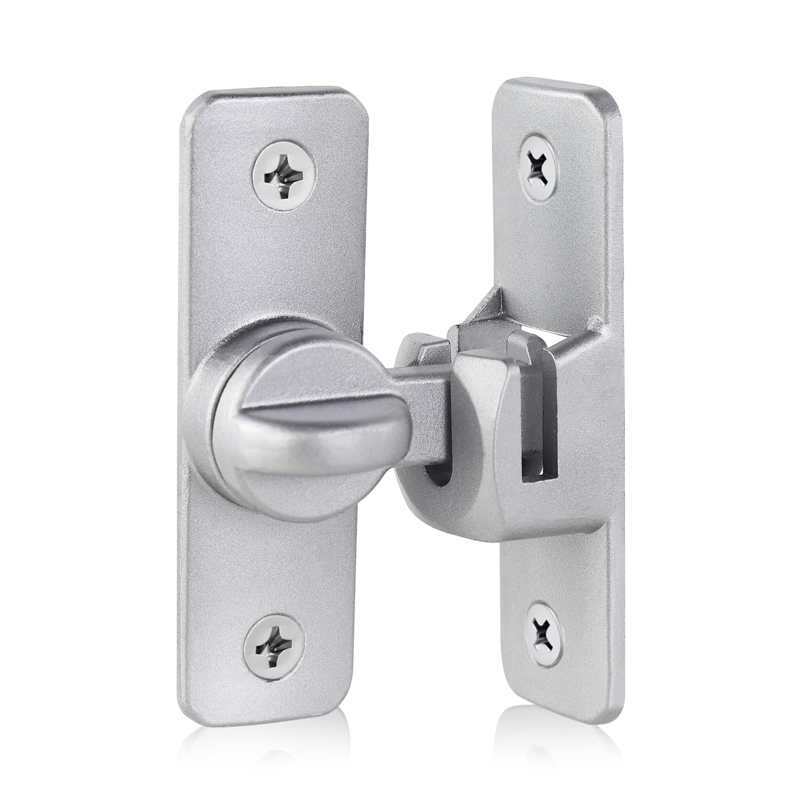 FuncHardwa 90/180 Degree Sliding Door Lock Latch, Aluminum Alloy Barn Door Lock with 4 Screws, Flip Gate Latch for Cabinet Doors, Wardrobe, and Gardens (Silver) — image 1