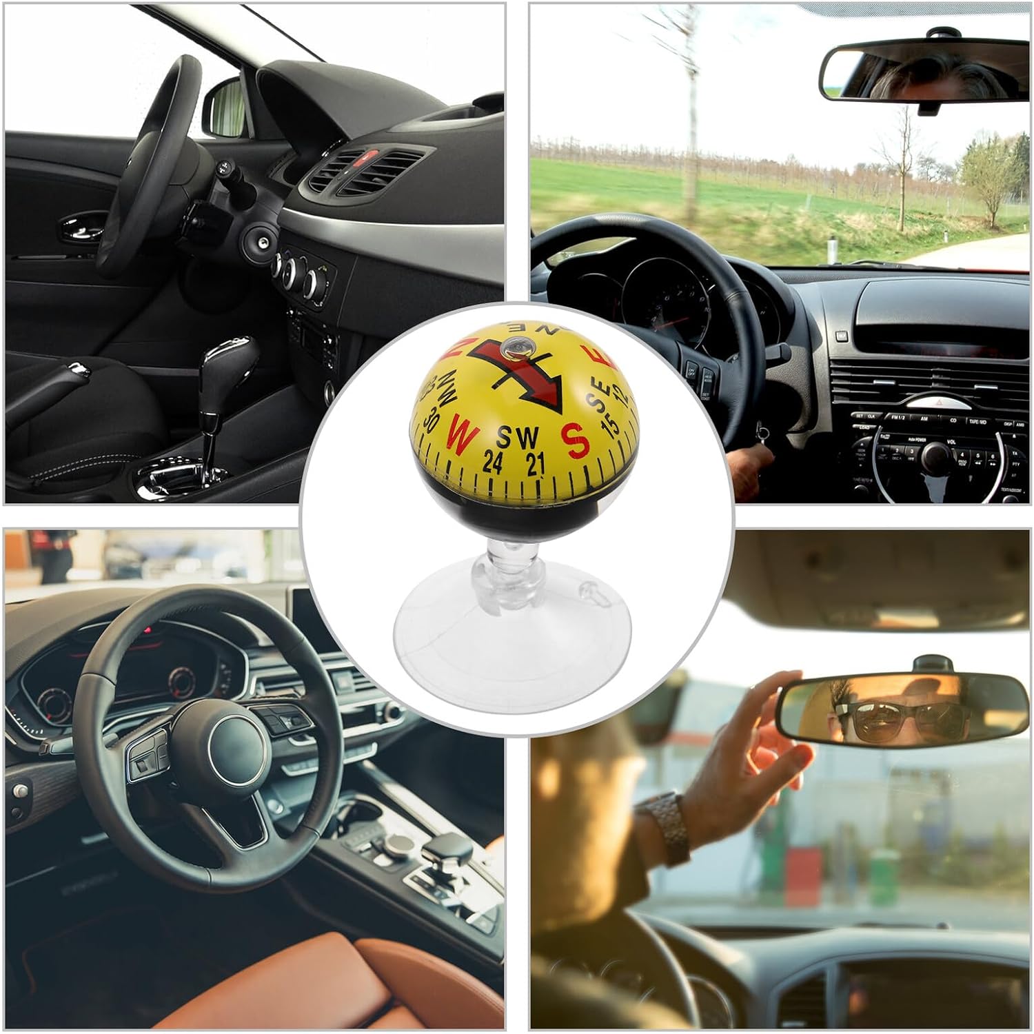 Portable 38mm Car Dashboard Compass with Suction Cup Yellow Plastic Auto Compass for Vehicle and Marine Navigation Reliable Outdoor for Cars and Boats