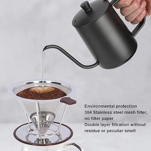 Miniatura 5 de Filtro de café de acero inoxidable, colador de metal, para verter sobre cono, reutilizable, desmontable, con soporte de 1 a 4 tazas, verter sobre