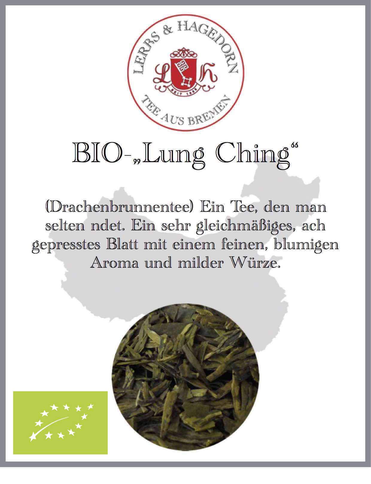 Lerbs & Hagedorn, China Bio Tee Lung Ching Grade I | Mile Würze und Fein Blumiger Geschmack 1kg (ca. 81 Liter) Gleichmäßig flaches Blatt
