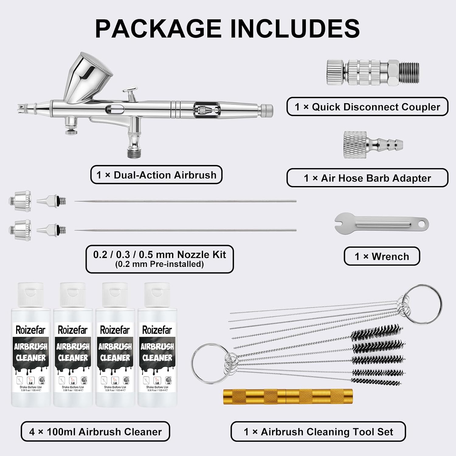 Roizefar Dual-Action Gravity Airbrush Gun with 4 Cleaner for Model Painting image 2