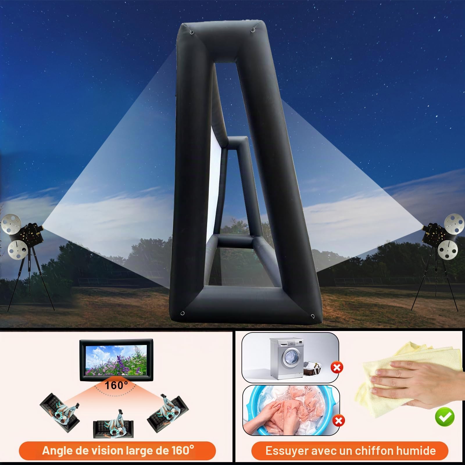 Écran gonflable PPXIA pour extérieur de 9,1 m avec souffleur d'air, écran de projection extra grand gonflable pour soirées cinéma en extérieur, jardins, piscines, barbecues, fêtes, compatible