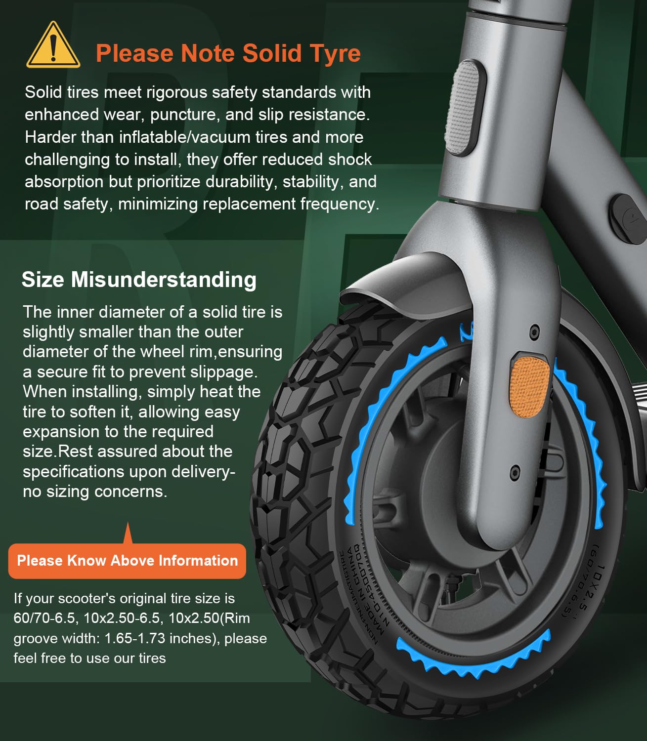 BANGTING 2PCS 60/70-6.5 E Scooter Reifen Tubeless - 10x2.50-6.5 Pannensichere Vollgummireifen, 10x2.50 Vollgummi Geländereifen für Ninebot G30/G30D/G30E/G30LP/G30D 2 und Xiaomi 5/5 Pro/5 Max (Blau)