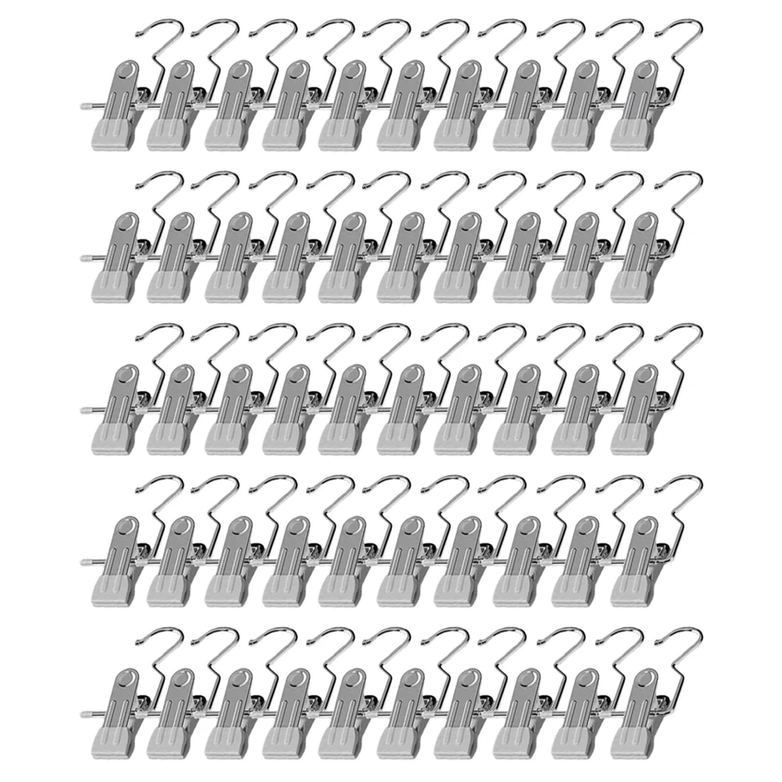 Klamerki do bielizny na sznurku do prania Klamerki do bielizny ze stali nierdzewnej z haczykami do wieszania ubrań(Gray,50pcs)