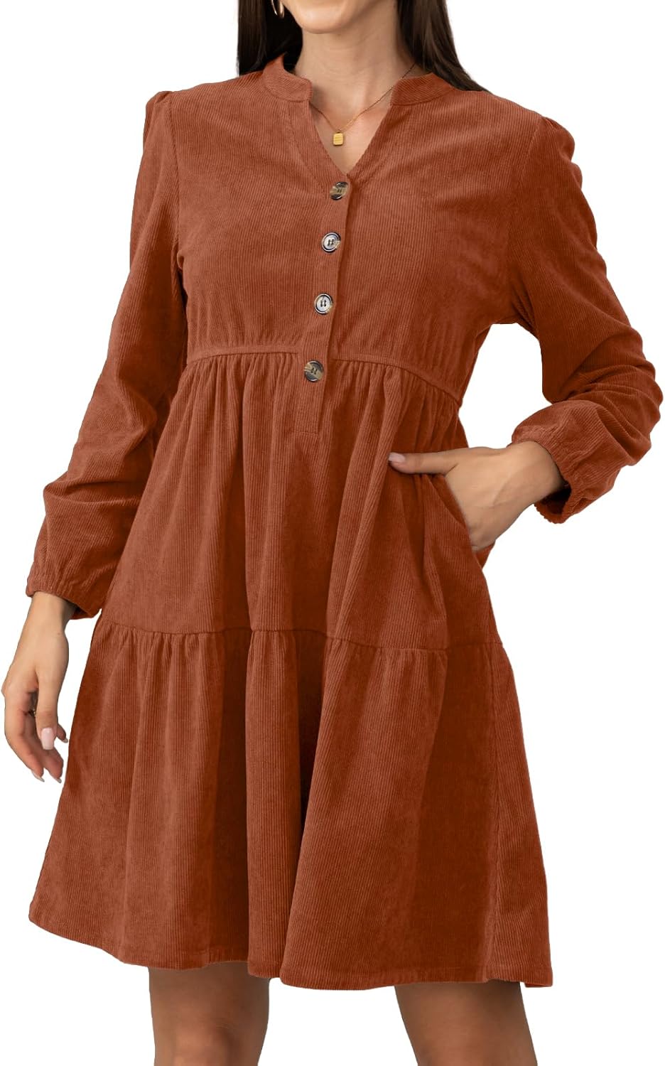 Jayscreate Women’s Corduroy Dress, V-Neck, Above Knee