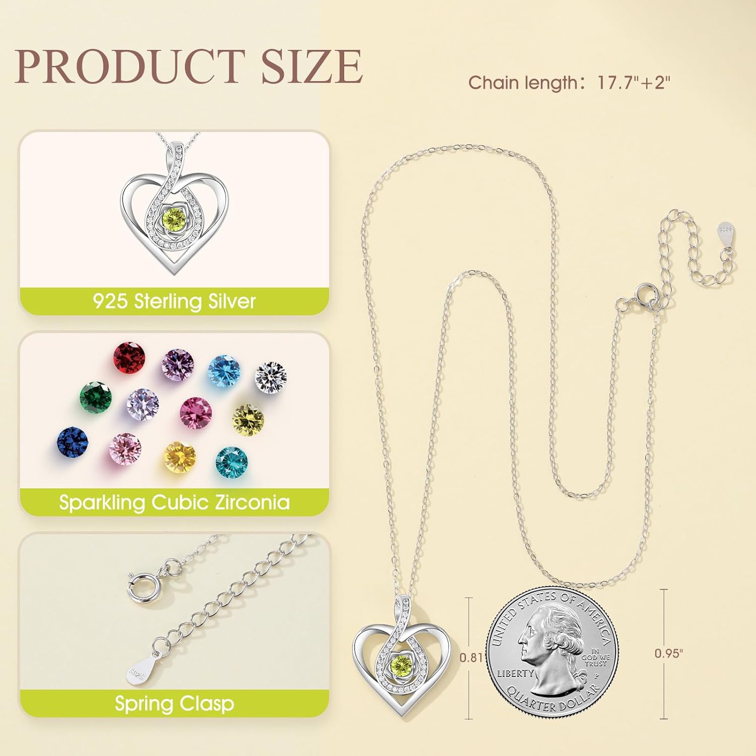 Rose Love Heart Necklaces for Women, S925 Silver Jewelry with Birthstone Pendant, Wedding Anniversary, Birthday, Mother’s Day, Christmas Gifts for Mom, Mother, Wife, Girlfriend - Image 5