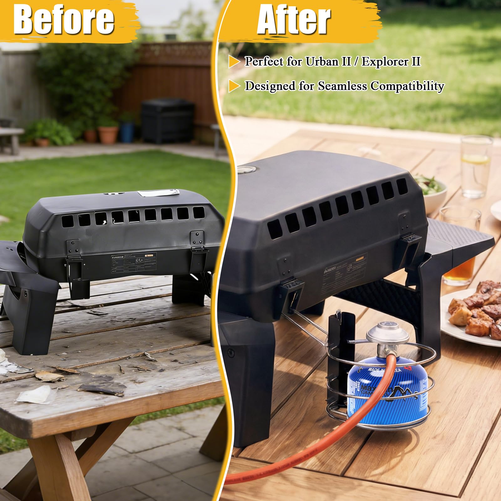 GFTIME Kartuschenhalter Set für Enders Urban II & Explorer II 50mbar, Gaskartuschen Halterung mit Gasschlauch & Gasregler, Schraubkartuschen Adapter, Grill Zubehör Schwarz