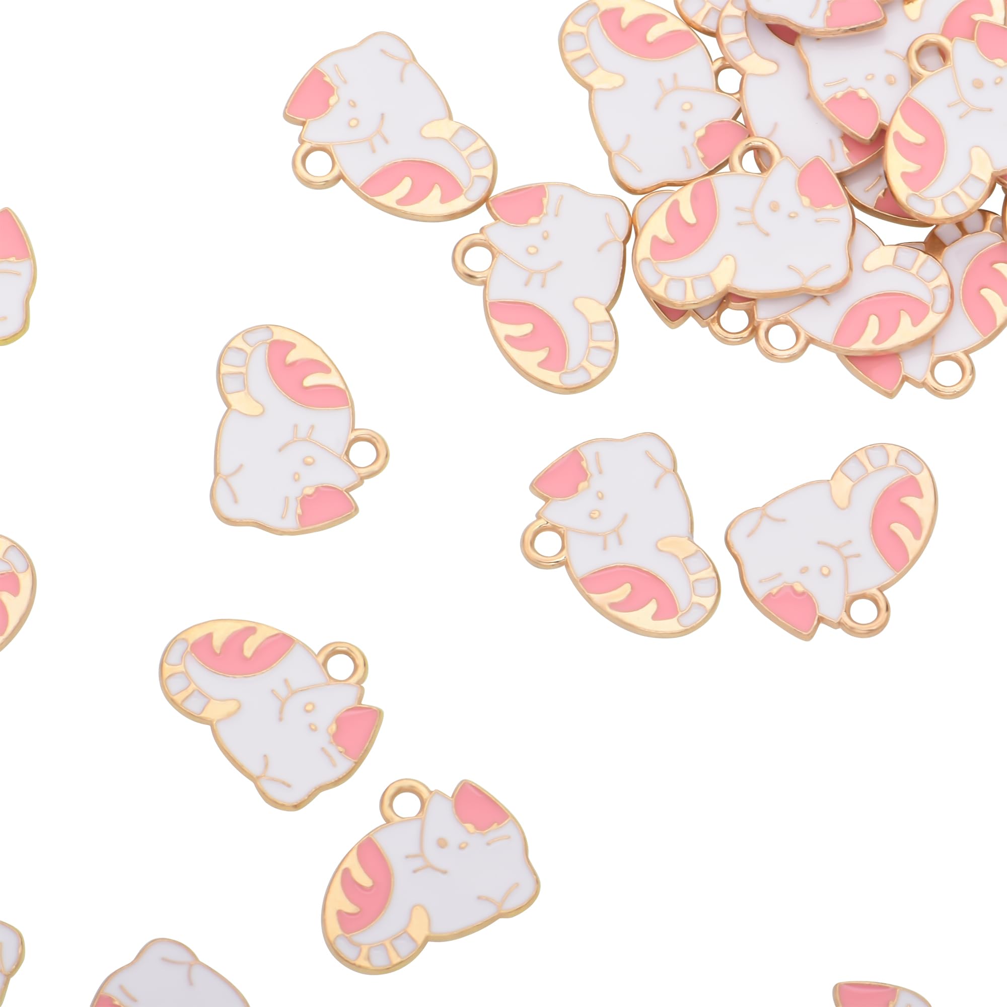 VIDRIO Pack of 80 Pink Cow Cats Enamel Charms Gold Plated Colored Pendants Accessories for Necklace Bracelet Jewelry Making DIY Crafting