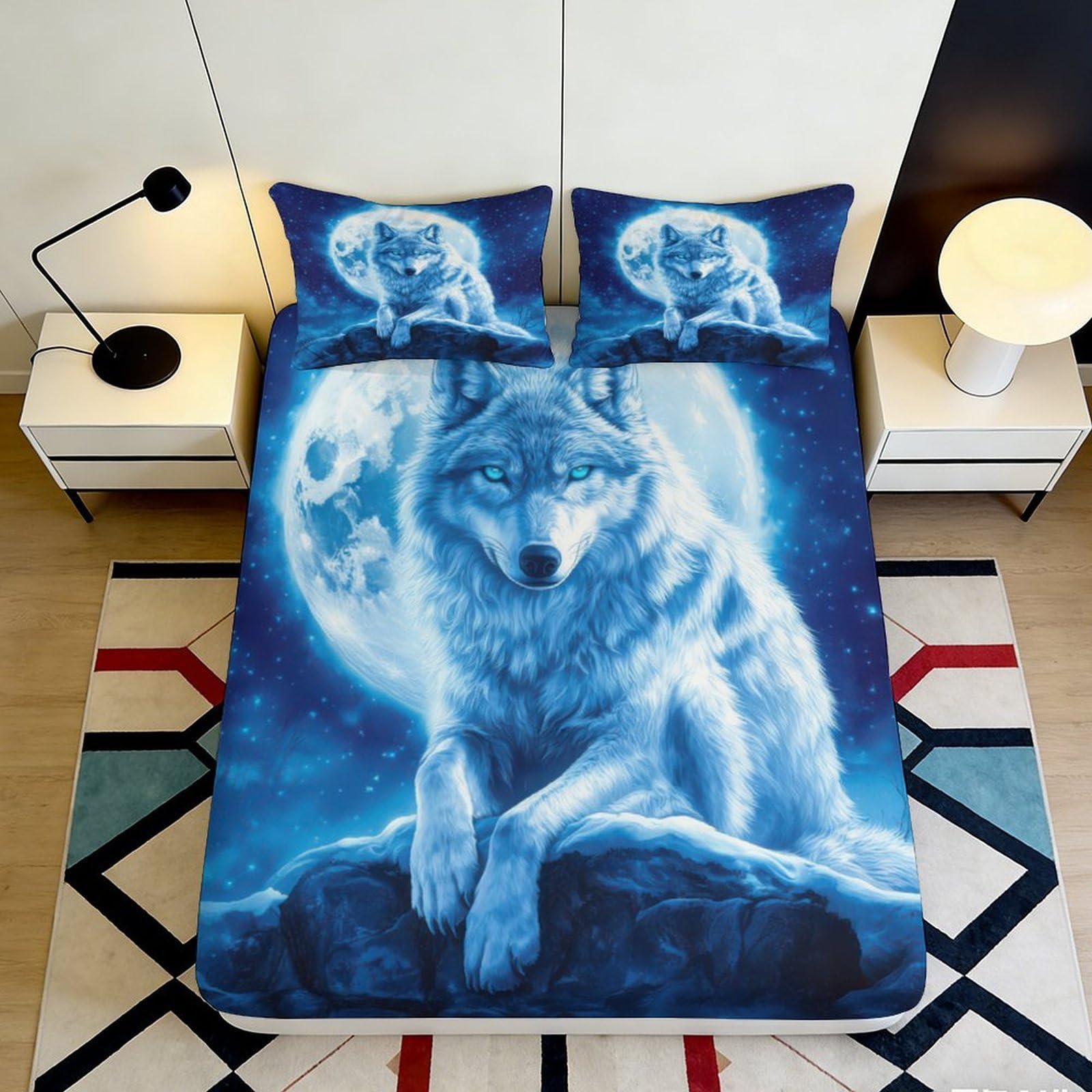 Wtorimpel Style-7 3D Printed Wolf Pattern Fitted Sheet Microfiber Deep Pocket Wolf Mattress Fitted Cover Non-Slip Elastic Hem For Bedroom 140X200x25cm