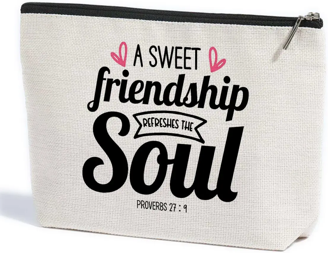 ZHAMEN Inspirational Friendship Gifts for Women Friends Makeup Bag Christian Decor Makeup Pouch Religious Gifts for Best Friend Bestie Makeup Pouch Bible Verse Scripture Decor Cosmetic Travel Bag