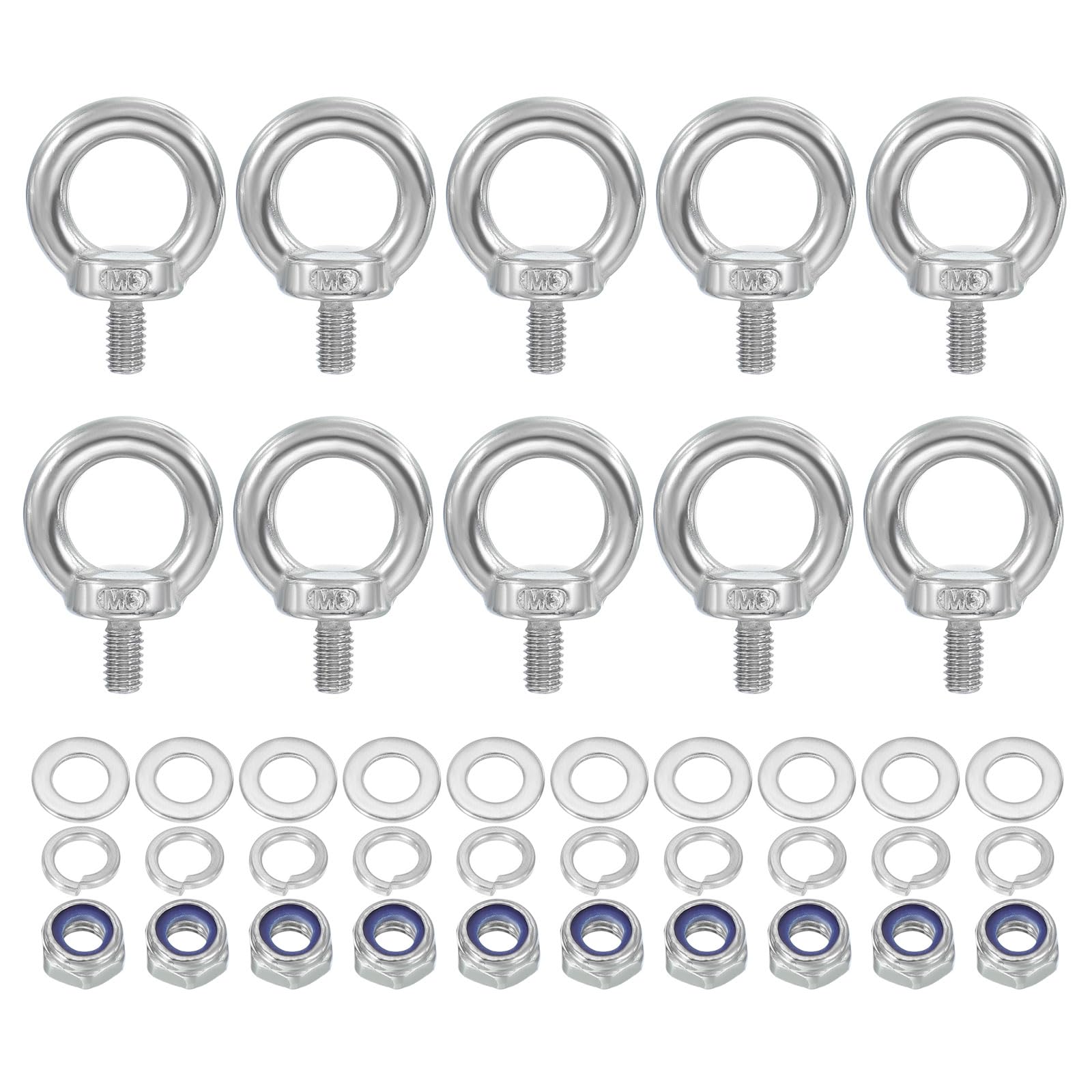 PATIKIL M6 x 12mm Eye Bolt with Nut, 10 Pack 304 Stainless Steel Lifting Shoulder Eyebolt Lift Thread Screws for Hanging Silver