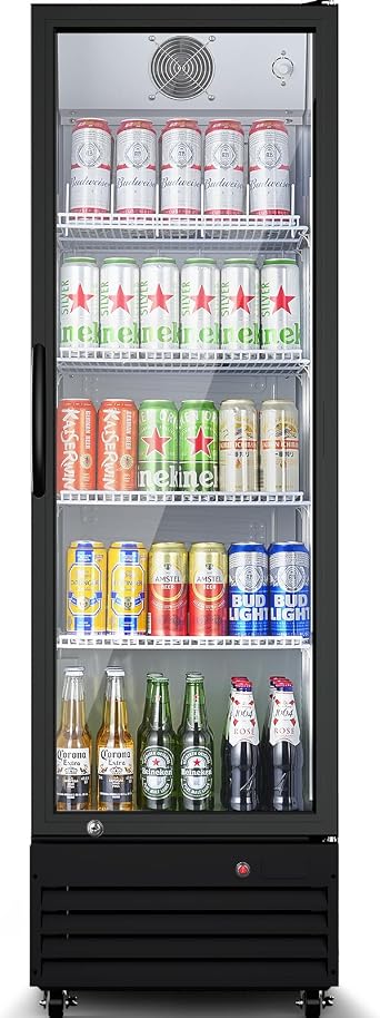 BODEGA BODEGACOOLER Glass Door Commercial Drink Refrigerator,12.5 Cu.Ft Display Merchandiser Refrigerator,Upright Commercial Beverage Display Drink Cooler with Soft LED Light,Adjustable Shelves,Black