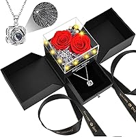 Vista 23 de Rosa preservada real a multicolor y collar con frase “te amo”, flores eternas, regalo de cumpleaños para mujer, mamá, esposa, novia, abuela, en San