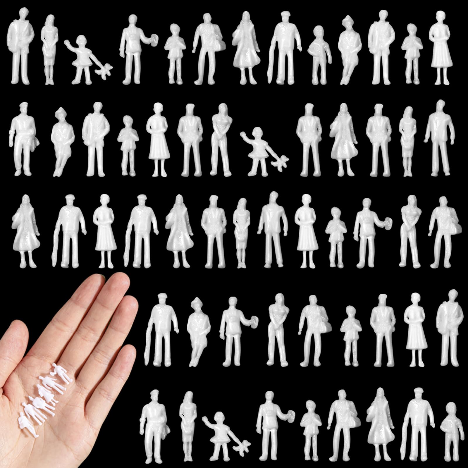 Namalu 80 Pcs 0.79 Inch 1: 100 Scale Mini People Figurines White Unpainted Standing & Sitting Miniature People for Tiny Model Diorama, Architectural Projects, Train Scenes
