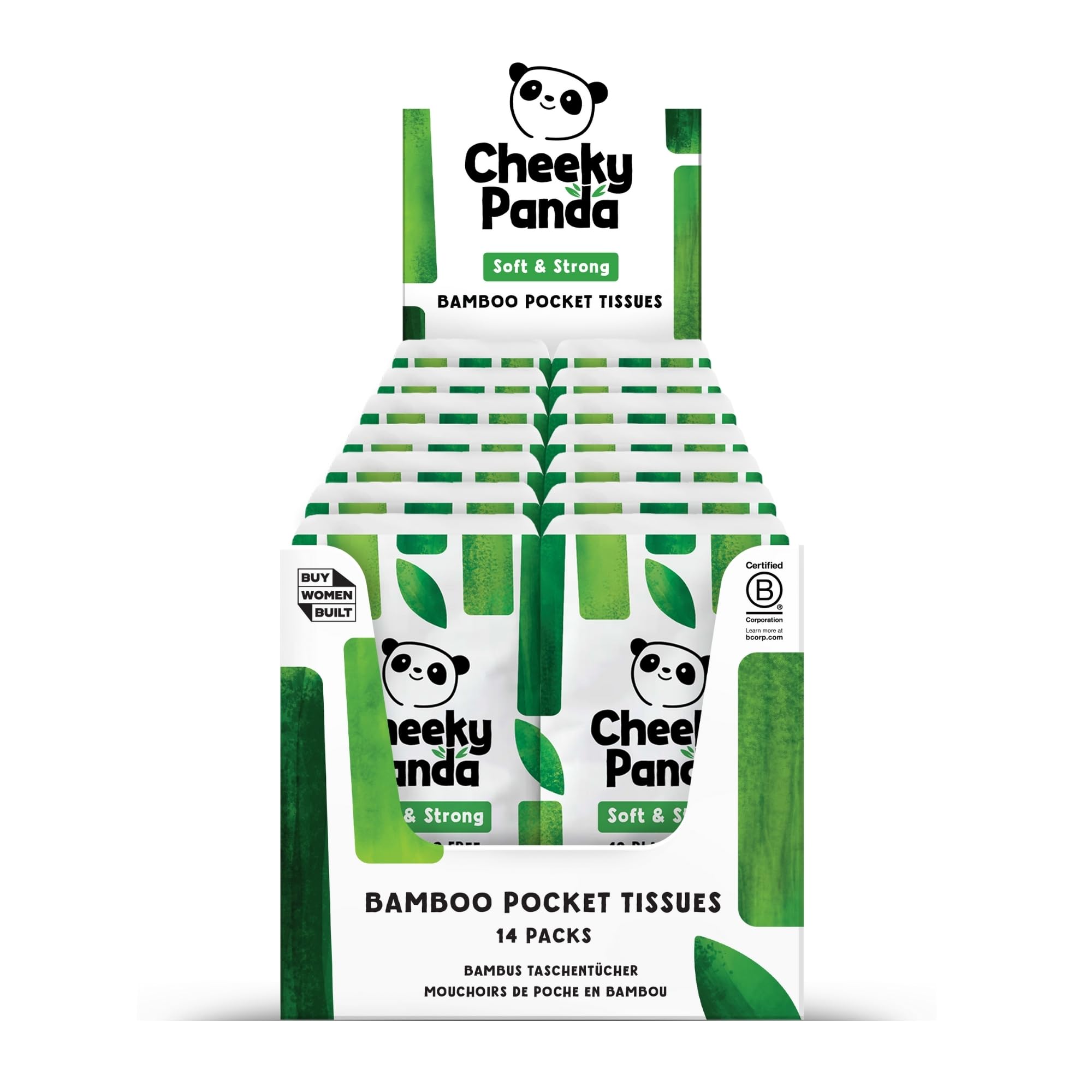 The Cheeky Panda Bamboo Facial Tissue | 14 x Plastic Free Travel Tissue Packs | 140 Super Soft Pocket Tissues