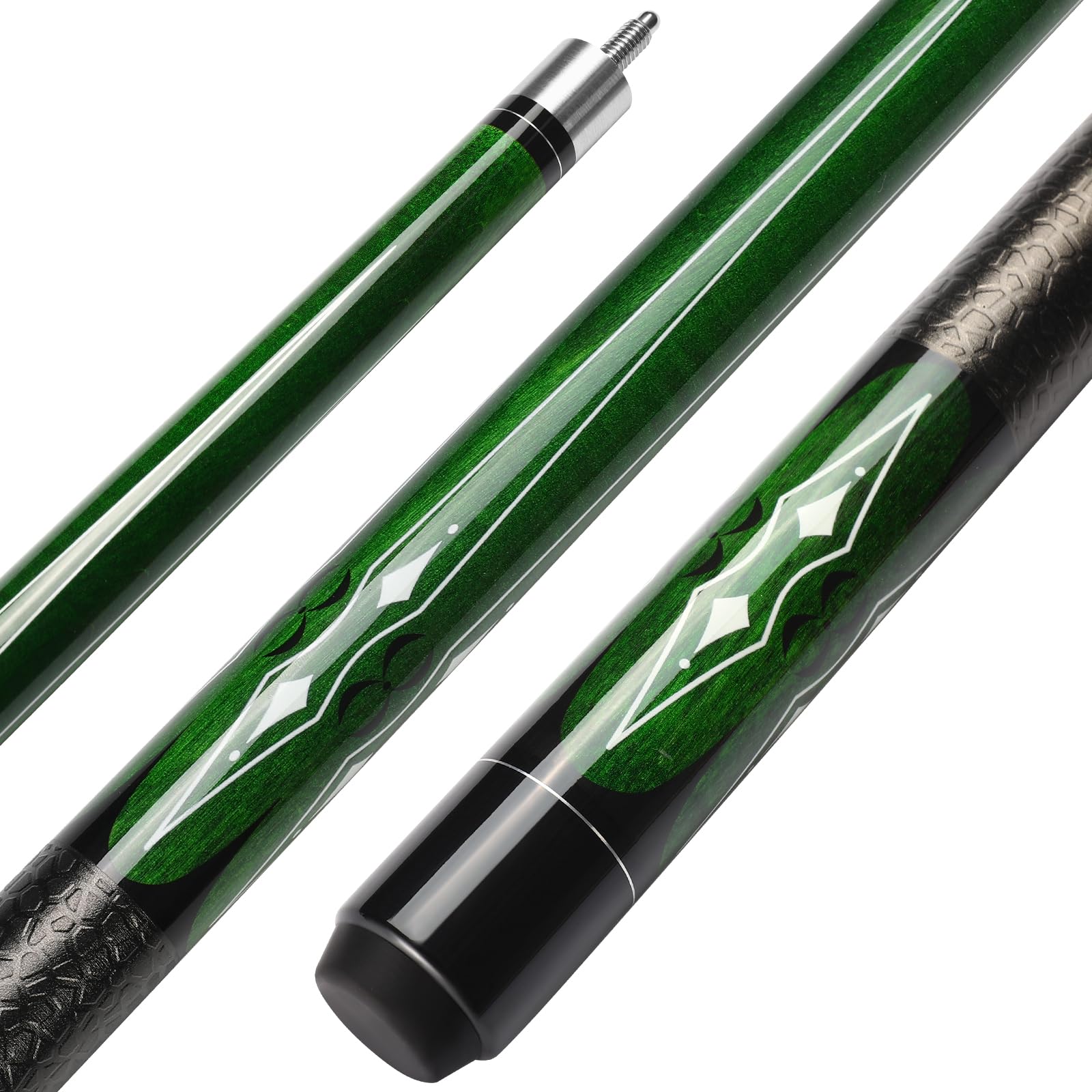 ASMPCUE 58" 20oz Maple Billiards Pool Cue, Professional 13mm Tips, Irish Linen Wrap, Green