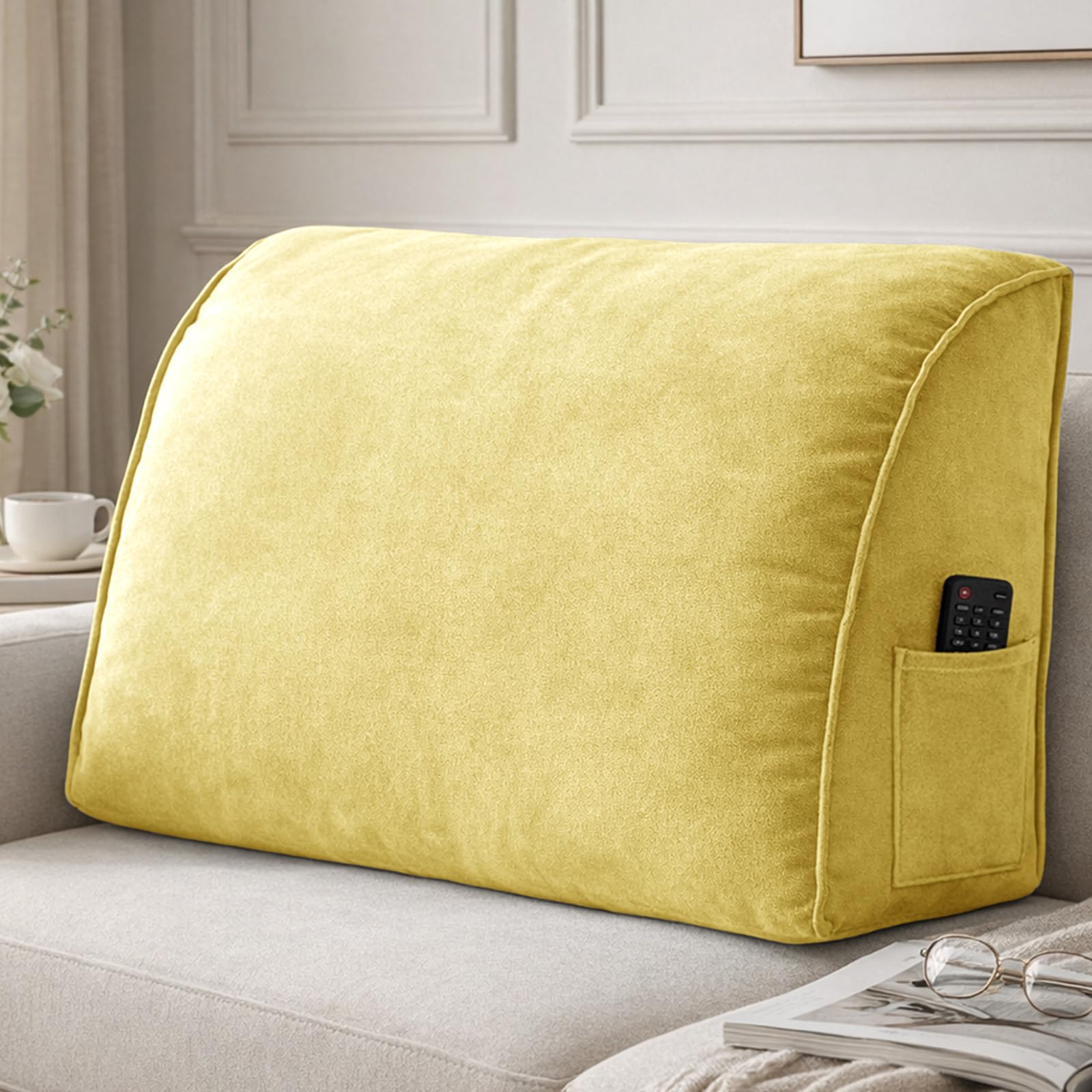 Aocase Extra Thick Sofa Back Cushion Wedge Pillow, Reading Pillow With Pocket Couch Back Cushion Decorative Throw Pillows, For Bed Tatami Sofa Cushion Back Support,Yellow,60×35×20cm