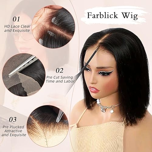 Miniatura 10 de Wear and Go - Pelucas de cabello humano prearrancadas precortadas 6x4 con encaje frontal, pelucas de cabello humano para mujeres, sin pegamento,