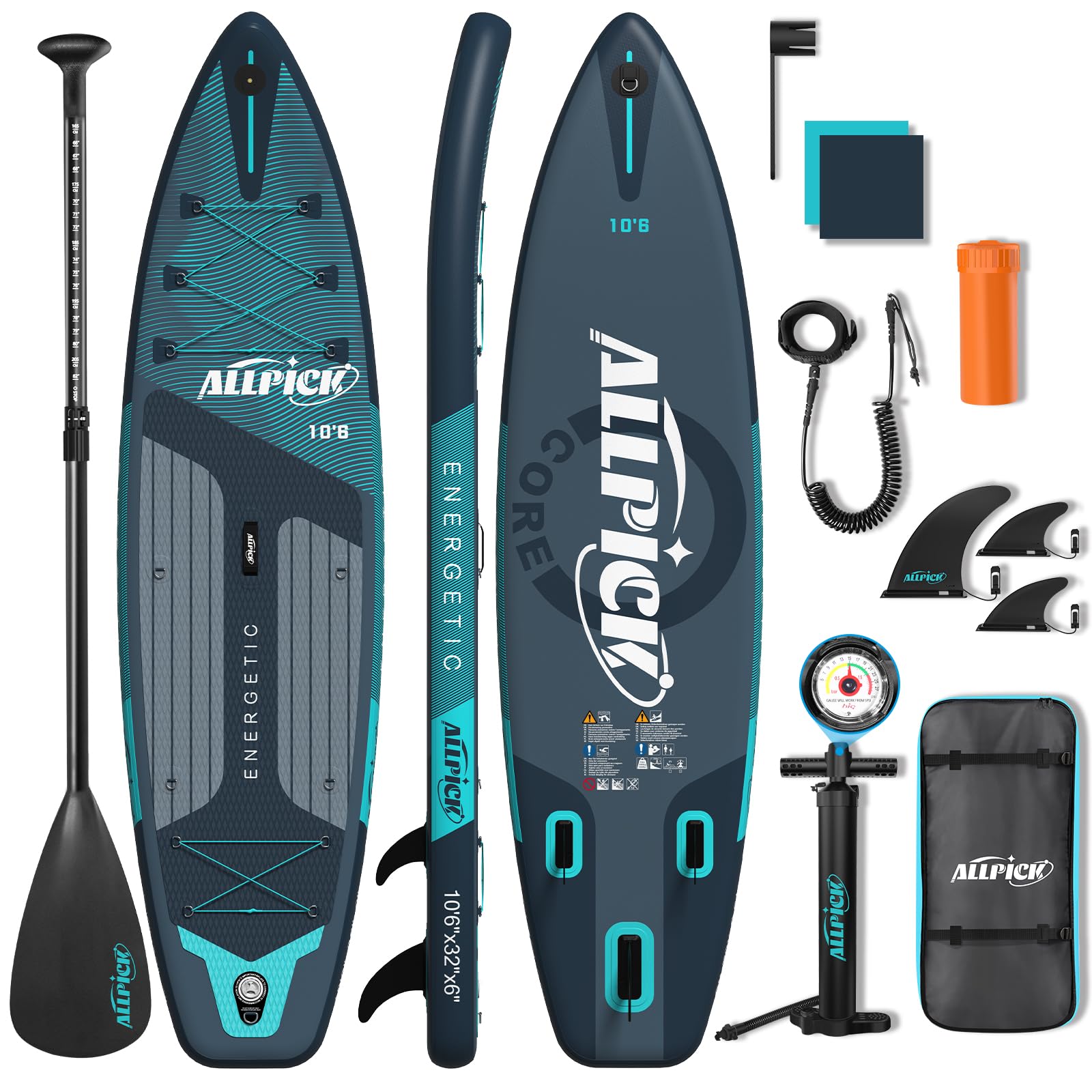 ALLPICK Stand Up Paddling Board Aufblasbar, SUP Board Set, 200kg | Universal Kamerahalterung, Komplettes Zubehör, Verstellbares Paddel, Anfänger, Fortgeschrittene