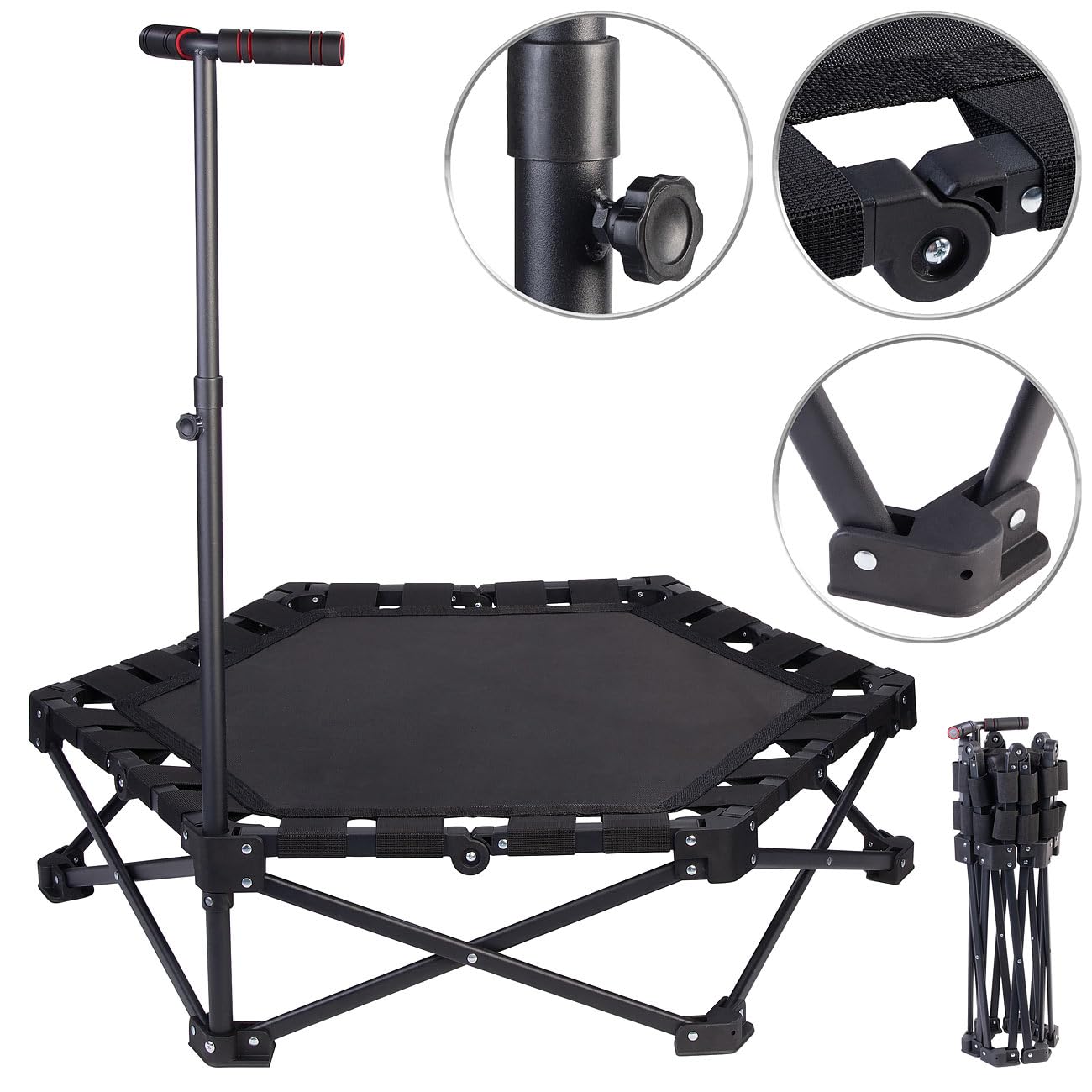 Speeron składana trampolina fitness dla dorosłych z uchwytem, 106,5 cm, czarna