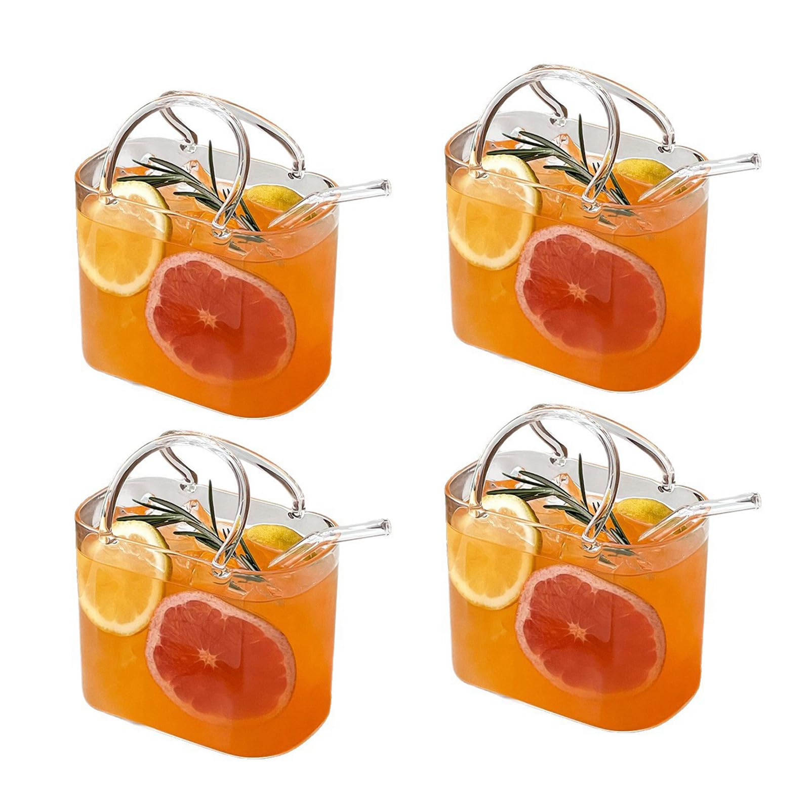 Qusinfc Bag Themed Cups Pack of 4 Ideal for Soft Drinks and Table Decor Multifunctional Glass Handbag Cups