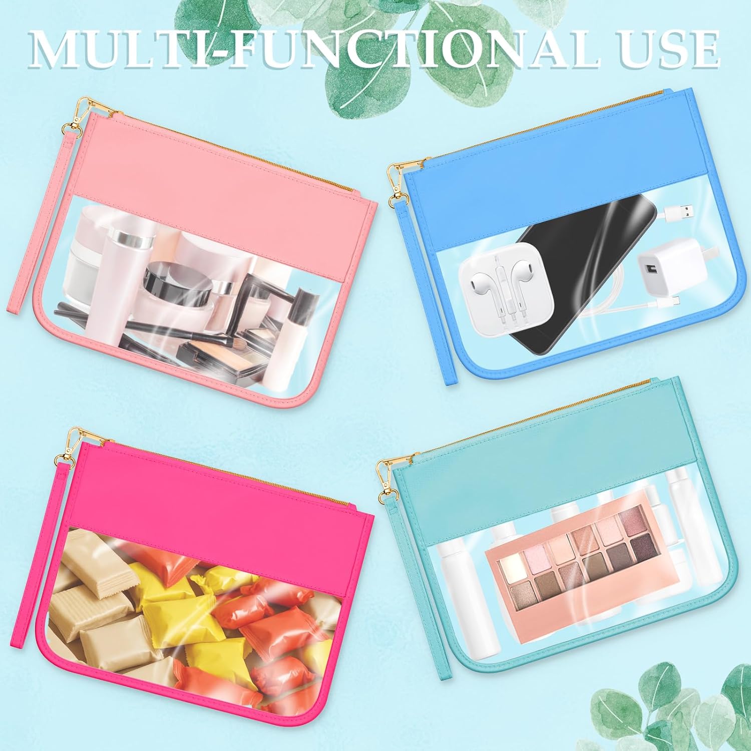 Sweetude 10 Pcs Nylon Makeup Bag Chenille Letter Clear Zipper Pouch Waterproof Toiletry Cosmetic Bag Transparent Pouches for Women Girls(Multicolor)