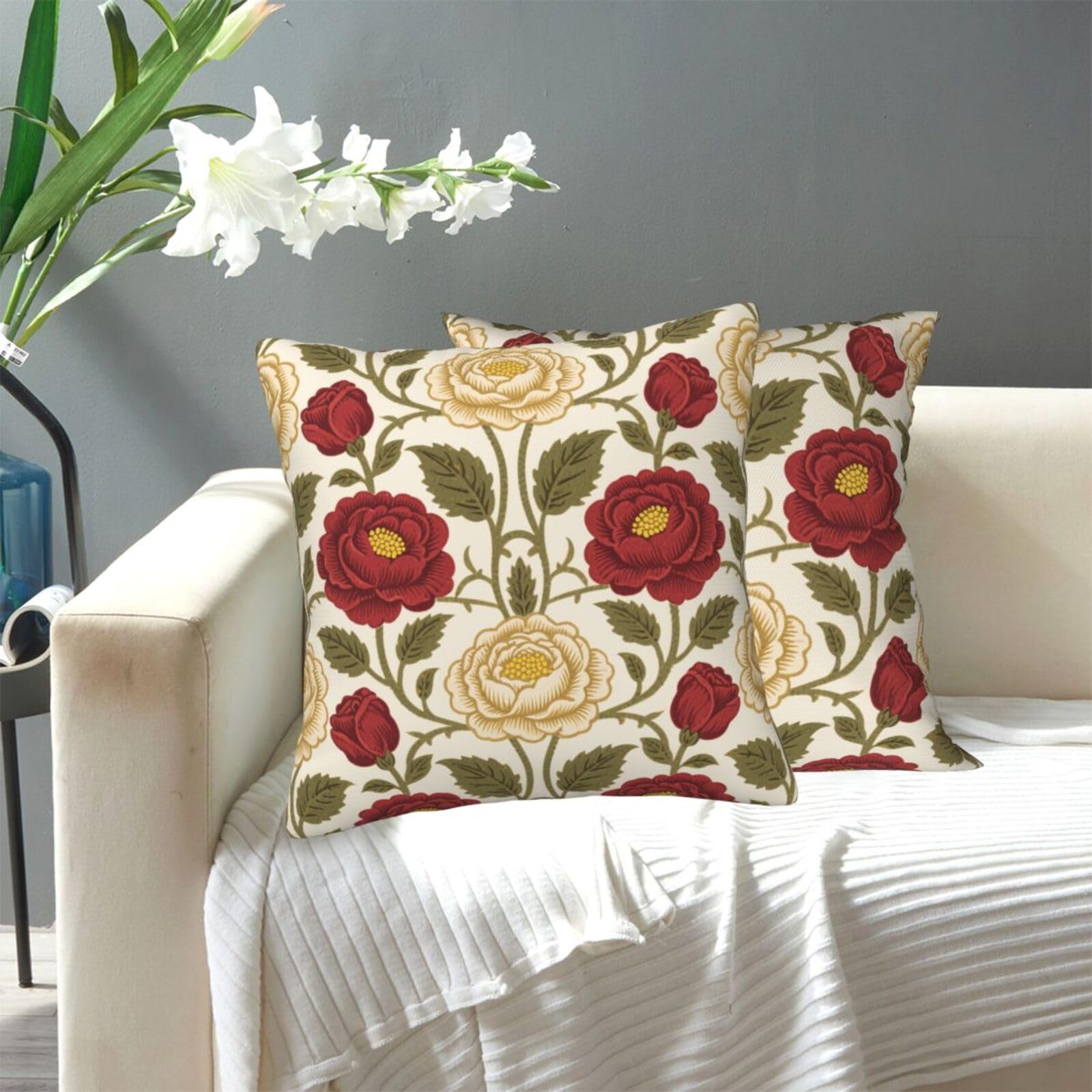 FekiLoot Decorative Throw Pillow Covers Modern Farmhouse Pillowcase Double Sided Cozy Cushion Cover for Sofa Couch Bed 18"X18" Pretty Rose Flower