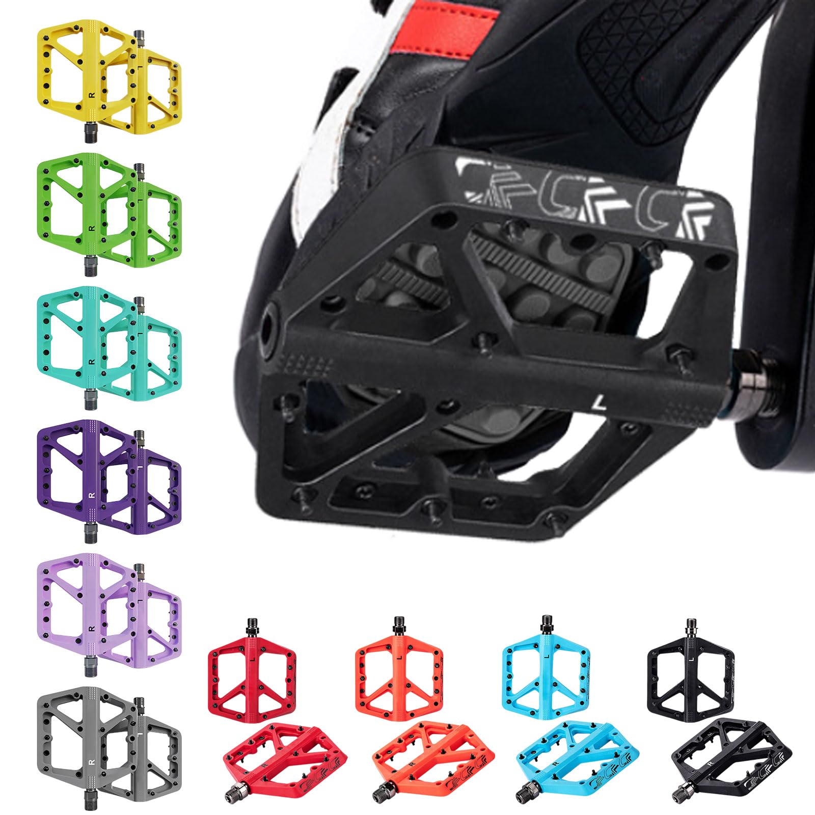 Generisch Pedali per mountain bike, con ampia piattaforma antiscivolo, in nylon, con cuscinetti sigillati da 9/16", adatti per ciclismo da strada ergonomici