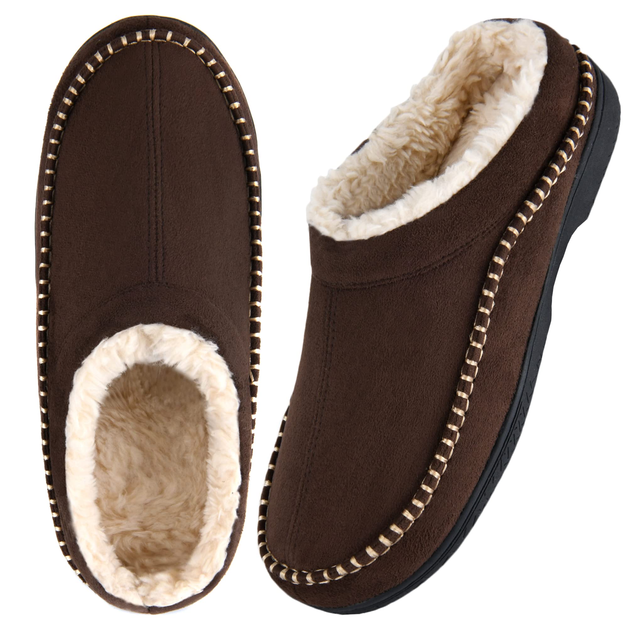 Siggodi Moccasin Slippers for Men,Fuzzy Fluffy Mens Memory Foam Bedroom Indoor Slippers,Warm Comfy Cozy Slip On House Shoes for Men SIZE 11-12