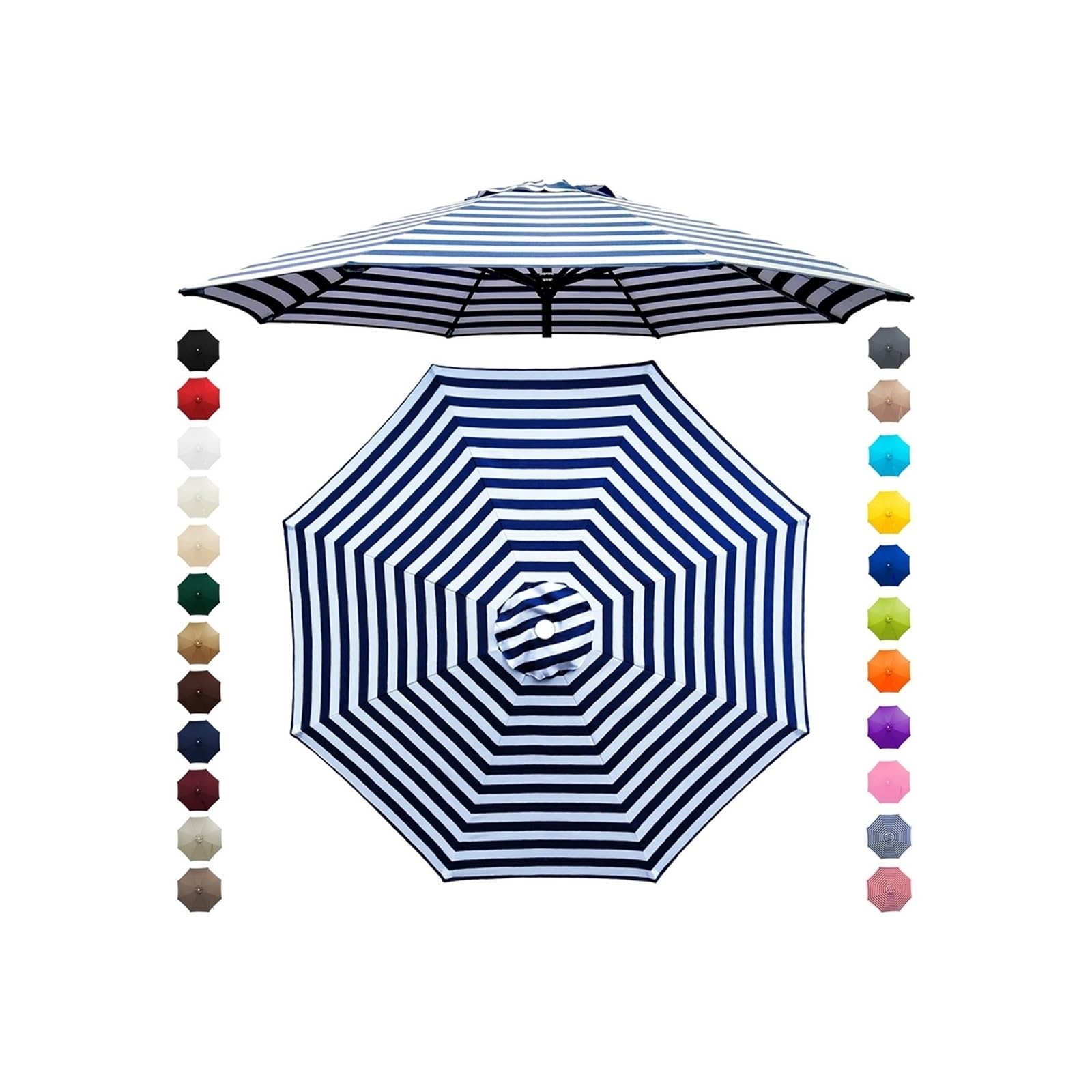 Chinimon Replacement Parasol Canopy 2m/2.5m/2.7m/3m/3.5m, 6/8 Arms Garden Parasol Cover for Yard Beach (Blue and White, 2m/6-Ribs) — image 1