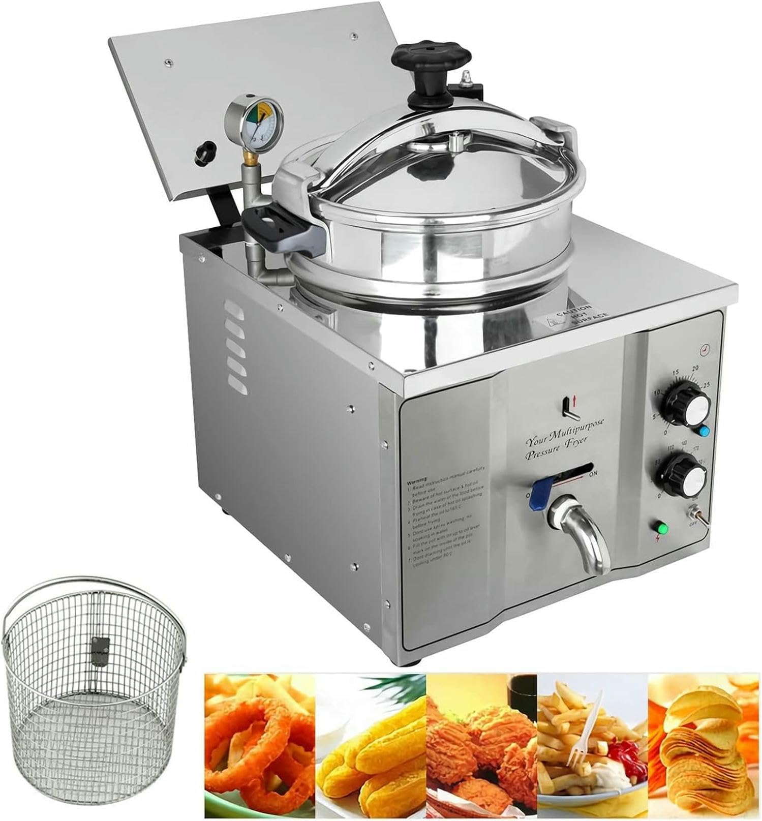 ASerZenith 16L Countertop Electric Pressure Deep Fryer, Commercial Pressure Fryer, Fried Chicken Machine,For Restaurants And Snack Shops