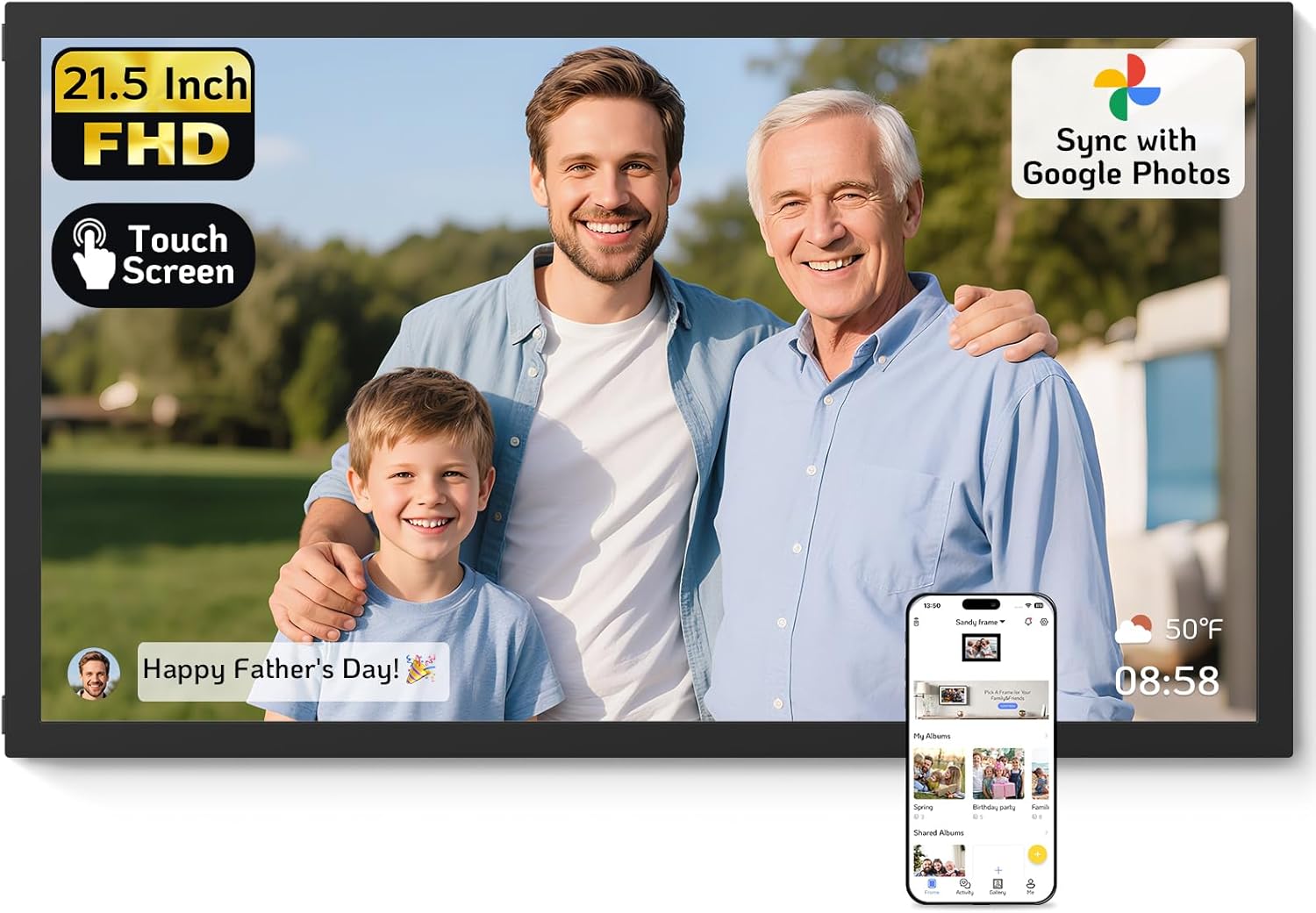 NexFoto 21.5 Inch Touchscreen Large Digital Picture Frame 64GB, FHD WiFi Digital Photo Frame, Sync with Google Photos, Easy to Share Photos/Videos/USB/Micro SD, Gifts for Mom, Black 21.5” Black