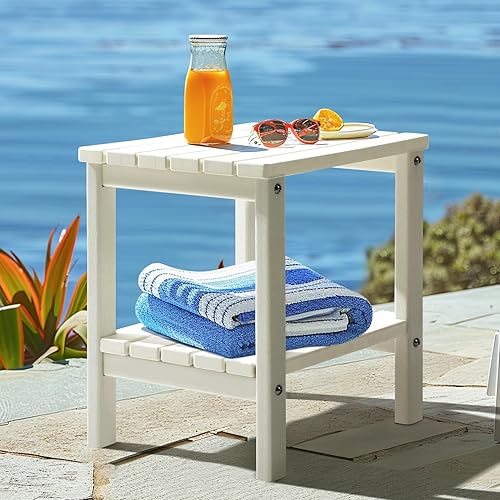 Miniatura 2 de PASAMIC Mesa auxiliar cuadrada Adirondack de 2 niveles, mesas auxiliares de polietileno de alta densidad de 17 pulgadas, mesa auxiliar resistente a