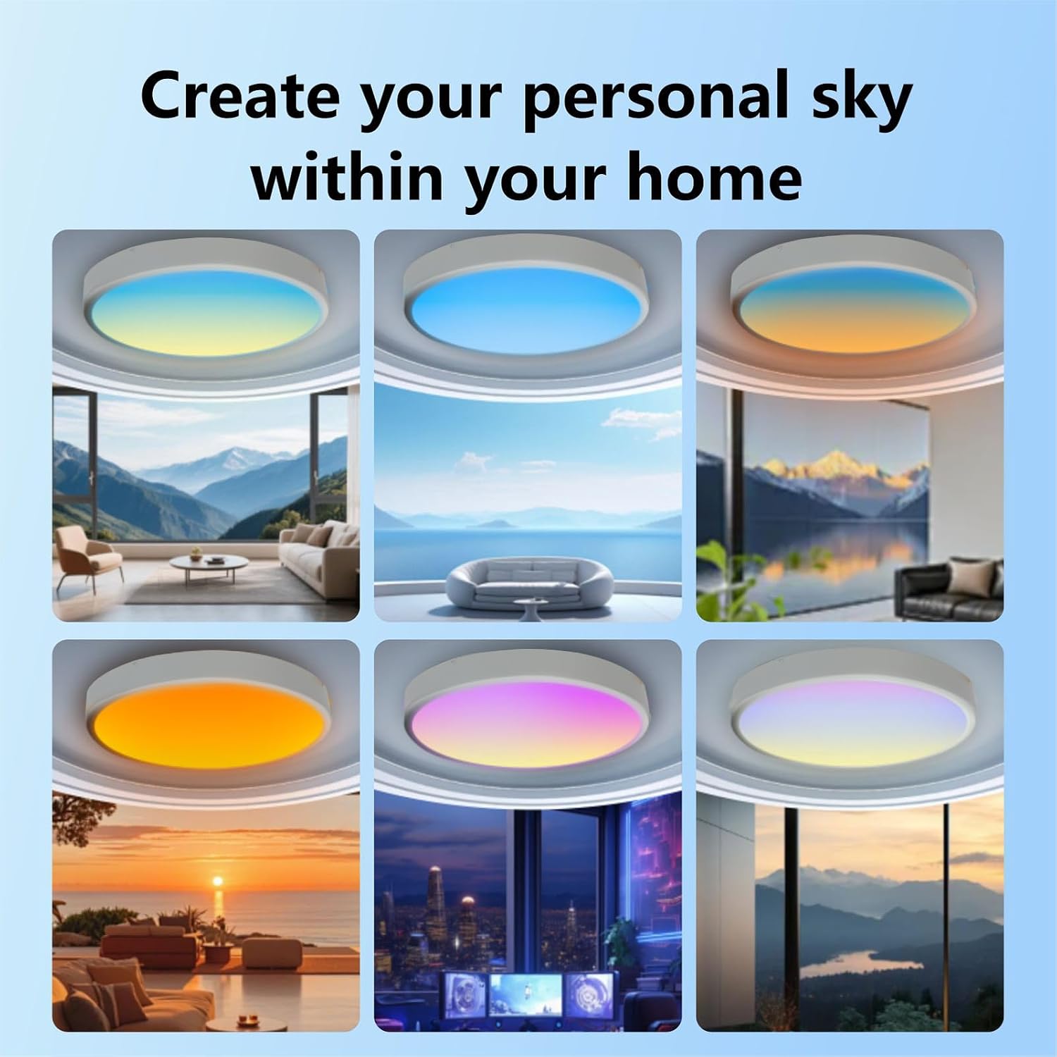 20 inch LED Ceiling Light, Sky Scenery Ceiling Light, Colorful Dynamic, 80W, 10000LM, Full Spectrum 1800K-12000K Color Temperature, ETL Certified, 120V, CRI 95+, for Bedroom, Living Room
