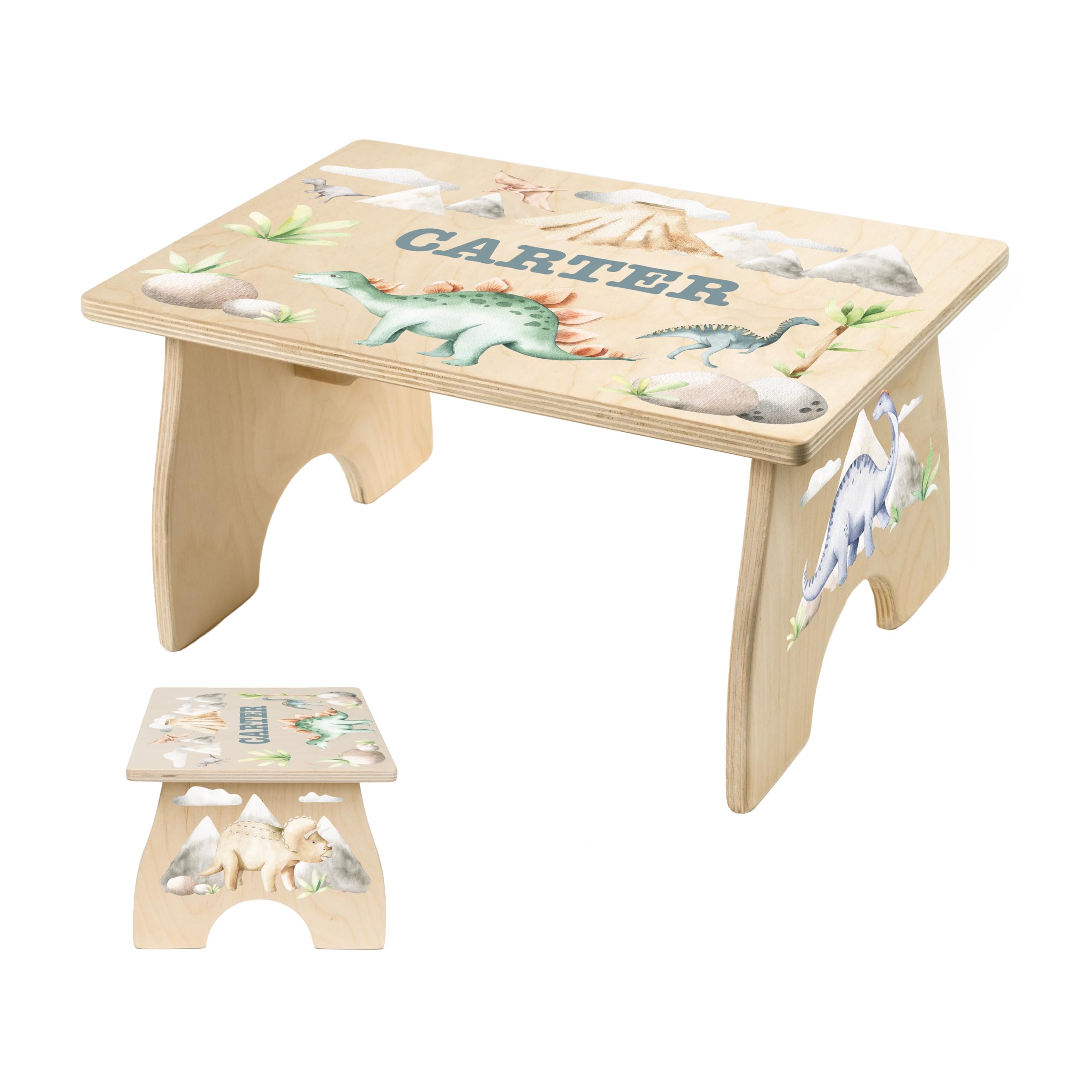Dinosaur Step Stool for Toddlers- Personalized Wood Kids Step Stool with Name for Kitchen Sink Bathroom Potty Training
