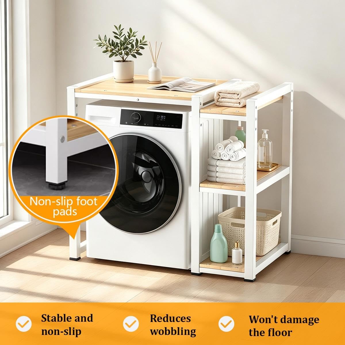 Kit support sèche-linge réglable, rangement lave-linge 3 niveaux