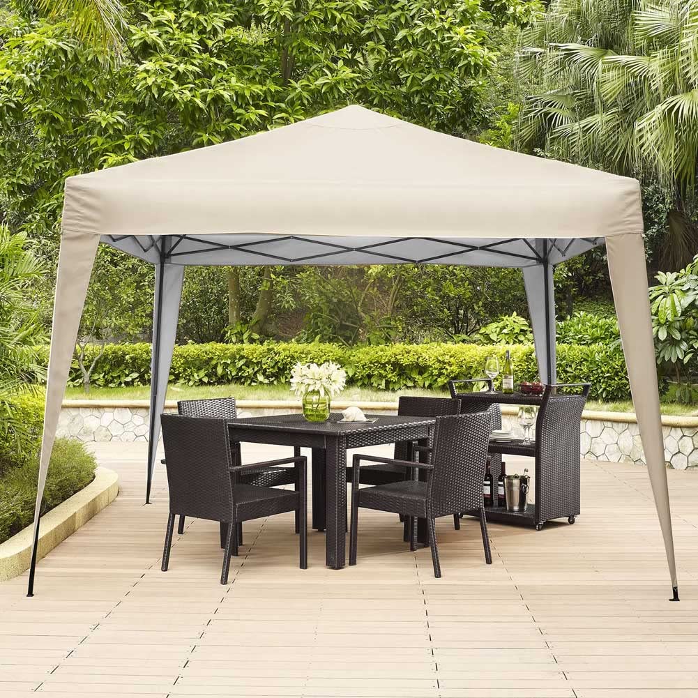 BAKAJI Gazebo 3x3m Pieghevole Impermeabile Poliestere Struttura Metallo Portatile Giardino Esterno Beige