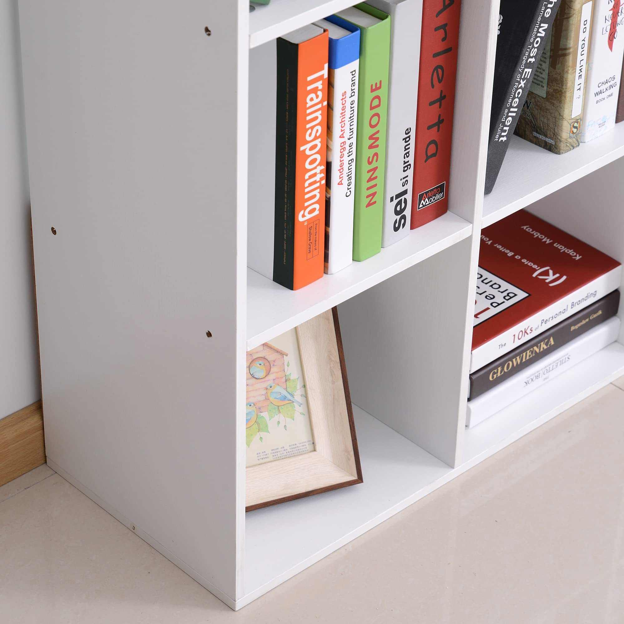 HOMCOM Libreria Bianca per Casa e Ufficio con 9 Scomparti 91x29.5x91cm | Scaffale dal Design Moderno, in Legno