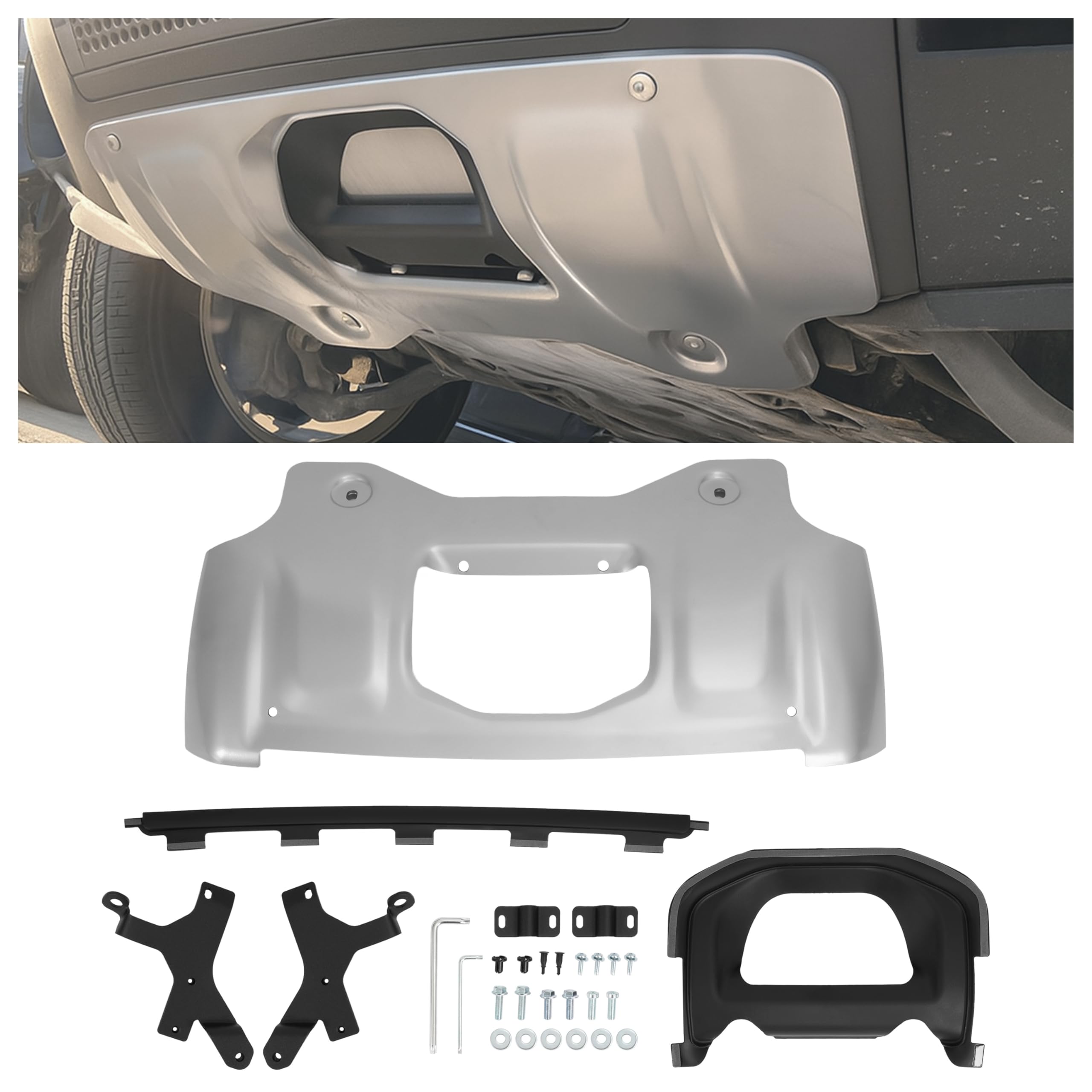 KUAFU Front Under Shield Skid Plate Kit Compatible with 2020-2025 Land Rover Defender 90 110 130 Splash Lower Bumper Protector Guard Aluminium+Plastic+Steel Powder Coated SilveryGlobal Recycled StandardGlobal Recycled StandardGlobal Recycled Standard