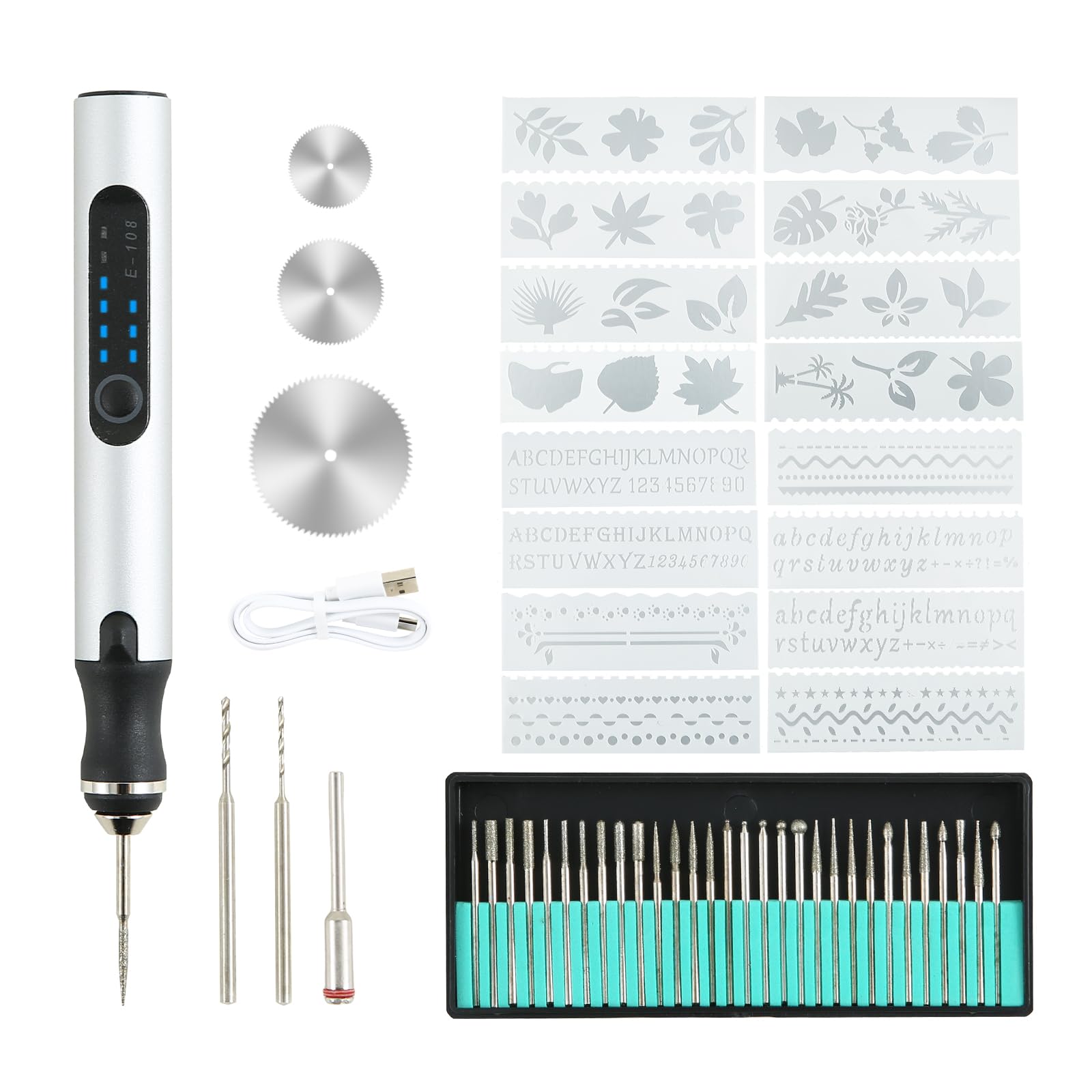 Gravierstift mit 30 Bits, Elektrischer Gravierstift, Kabelloser elektrischer Gravur Stift, Tragbares Gravur gerät, wiederaufladbares, für Glas, Holz, Kunststoff, Metall, Stein