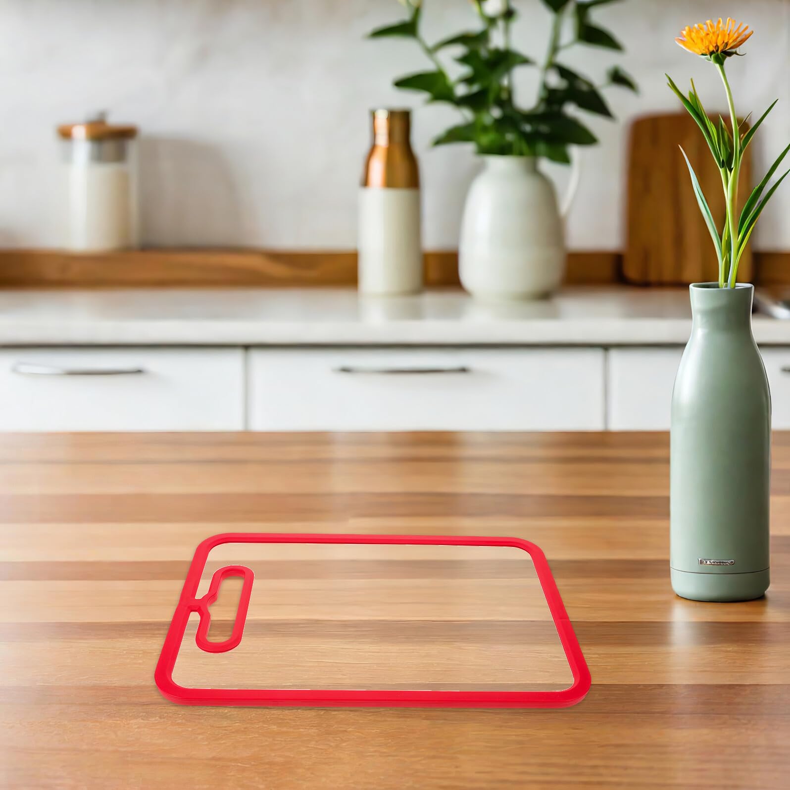 Tagliere in Vetro Temperato Reversibile Rosso, Doppia Faccia | Bordo in Silicone Antiscivolo, Superficie Liscia e Motivo Antiscivolo, Uso su Piani E’aperto