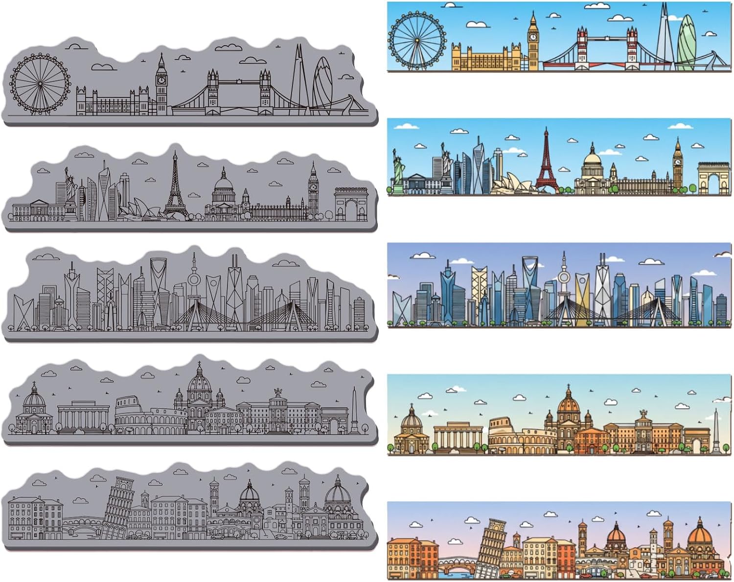 GLOBLELAND Famous City Building Side Cling Rubber Stamp 8.66x7inch Architecture EVA Cling Mount Stamps City Rubber Stamps Set for Card Making Photo Album Decor Decoration DIY Scrapbooking