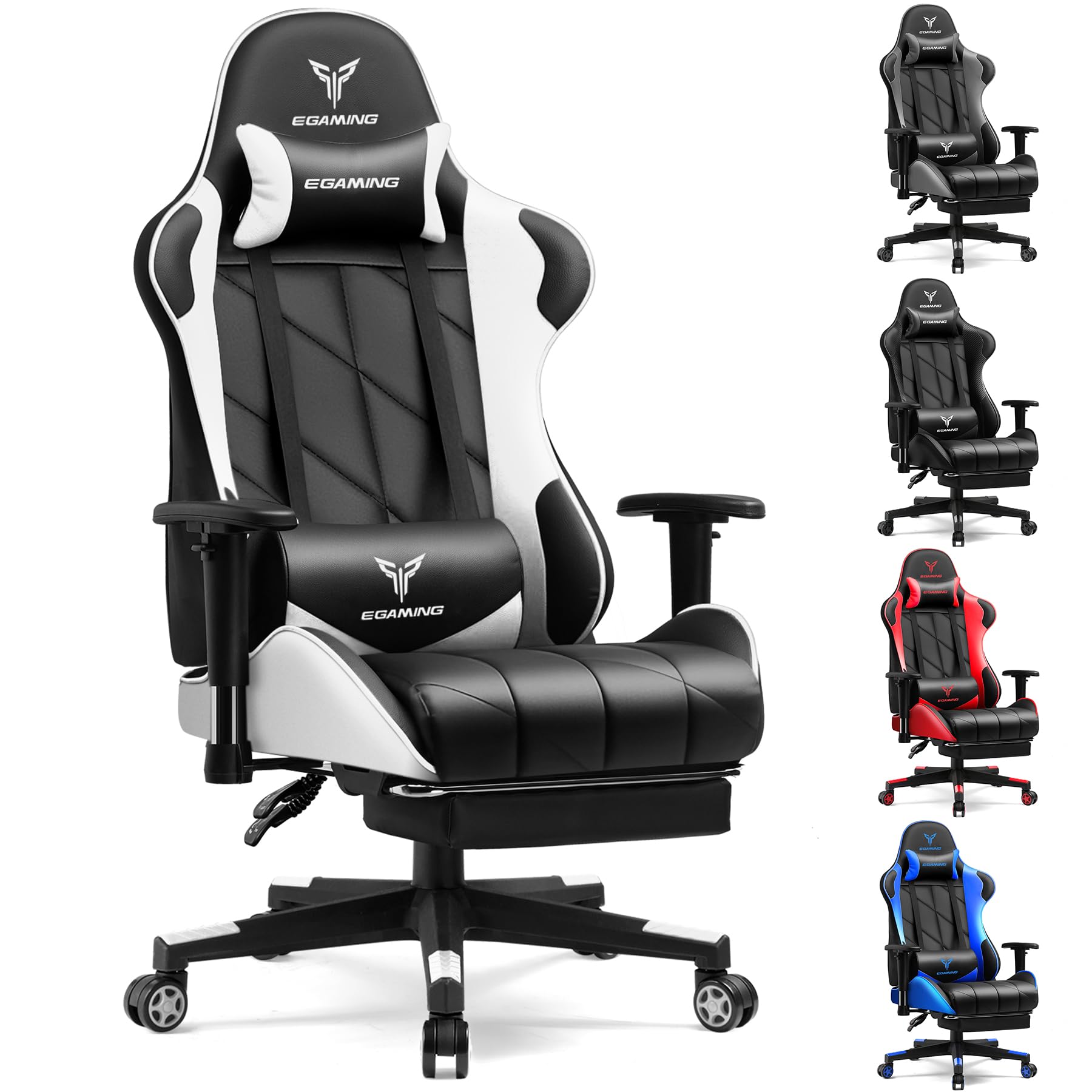 GTRACING Gaming Chair with Footrest Ergonomic High-Back PU Leather Computer Chair with 3D Adjustable Armrests Headrest and Lumbar