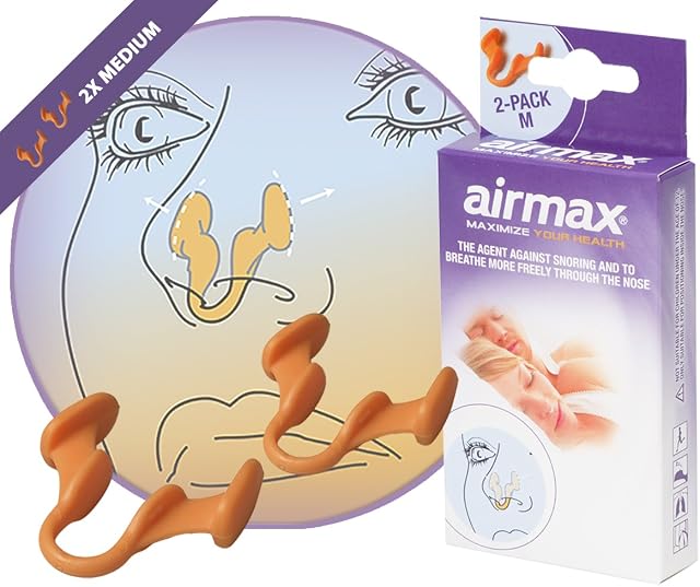 Airmax nasal dilators | 76% more air | Breathing aid through the nose | 2 Pack - size medium orange | anti snore device | More oxygen | Snoring aids for men and women | sleep better and wake up rested | nasal congestion | Free storage case included