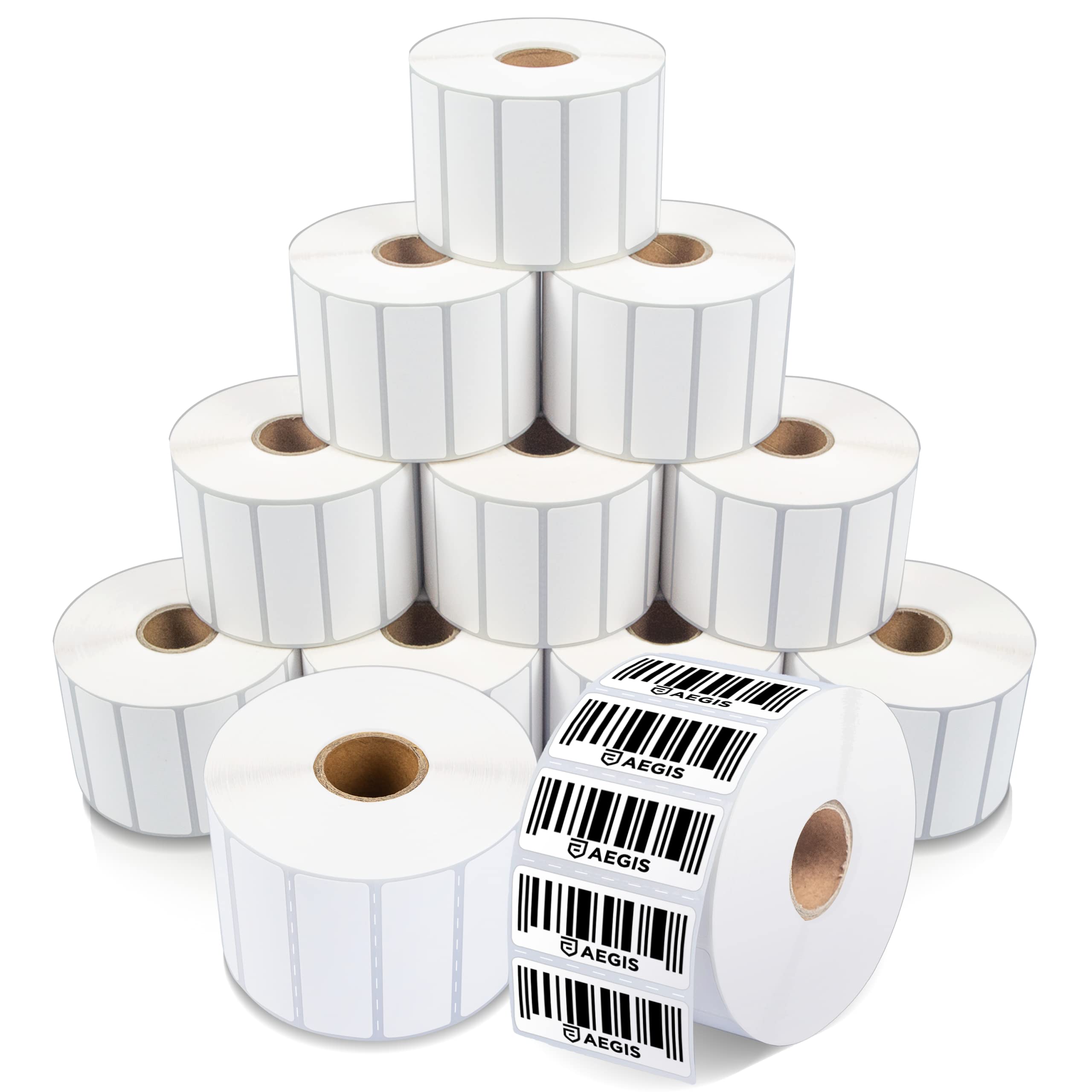 Photo 1 of Aegis Adhesives - 2 ¼” X ¾” Direct Thermal Labels for Barcodes, Address, Perforated & Compatible with Rollo, Zebra, & Other Desktop Label Printers (12 Rolls, 1700/Roll) 2.25" X 0.75"