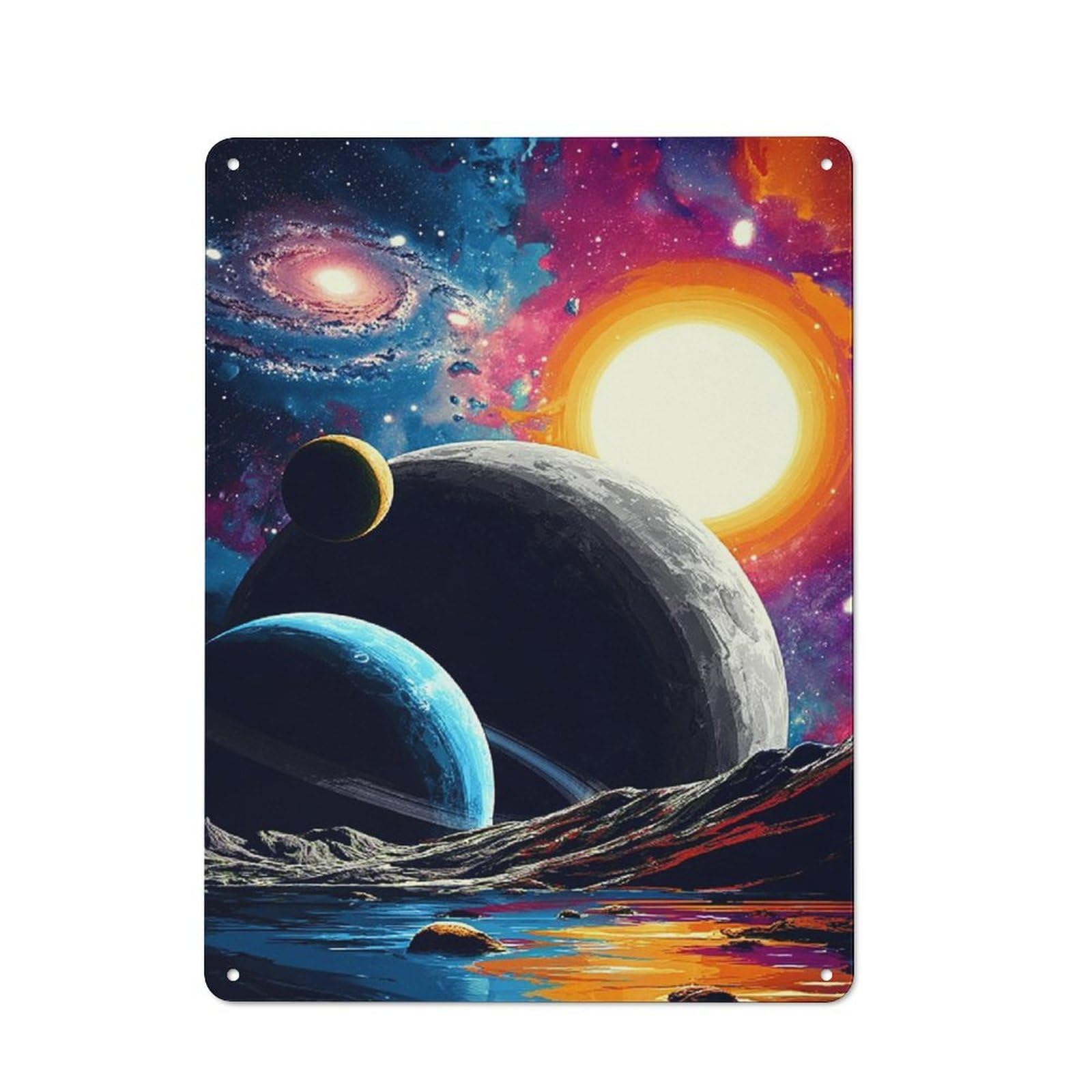 Understated Decorative Metal Sign 40x30cm Featuring Galactic Reflections A Cosmic Landscape -1, Study Room Decor for Workspace, Cafe, Shop Or Desk Area