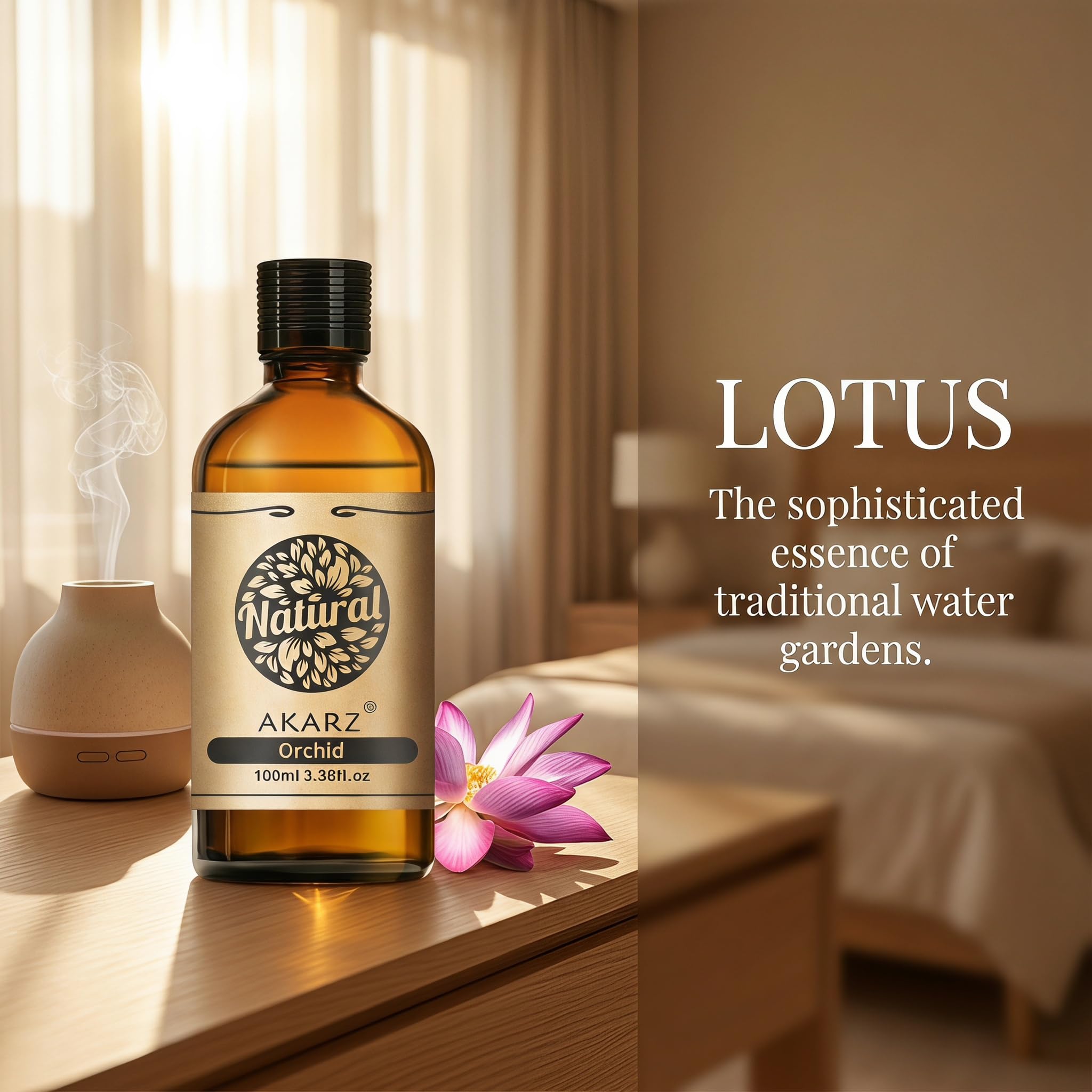 AKARZ 100ml Olejek esencjny z Lotosa - Naturalny olejek aromatyczny do dyfuzorów, lamp aromatycznych i aromatów pomieszczeń